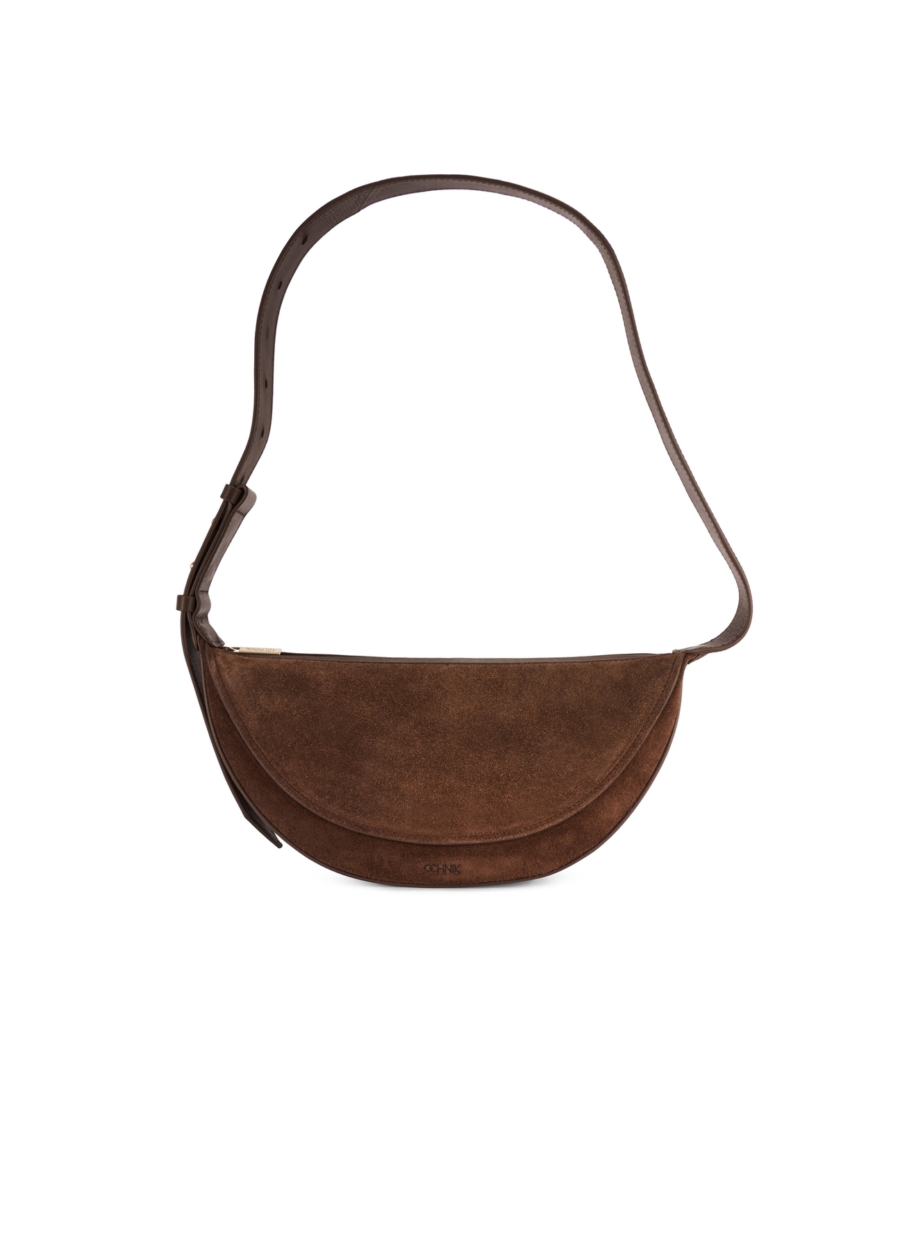 Brown suede semi-circular women's handbag TORES-1178-89(Z25) - front product view on white background.