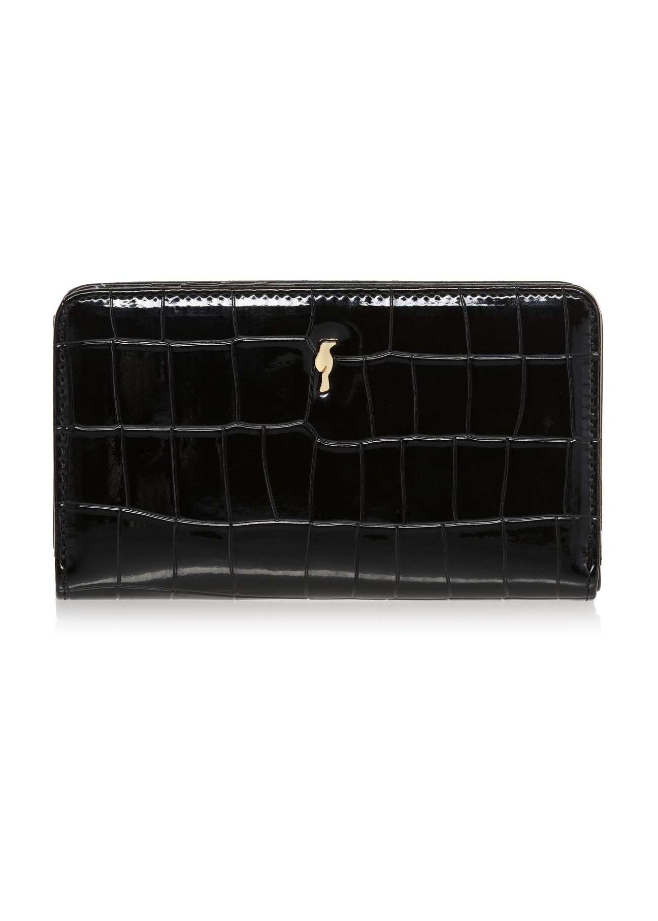 Black croco women's wallet POREC-0353A-97(Z25), front product view on white background.