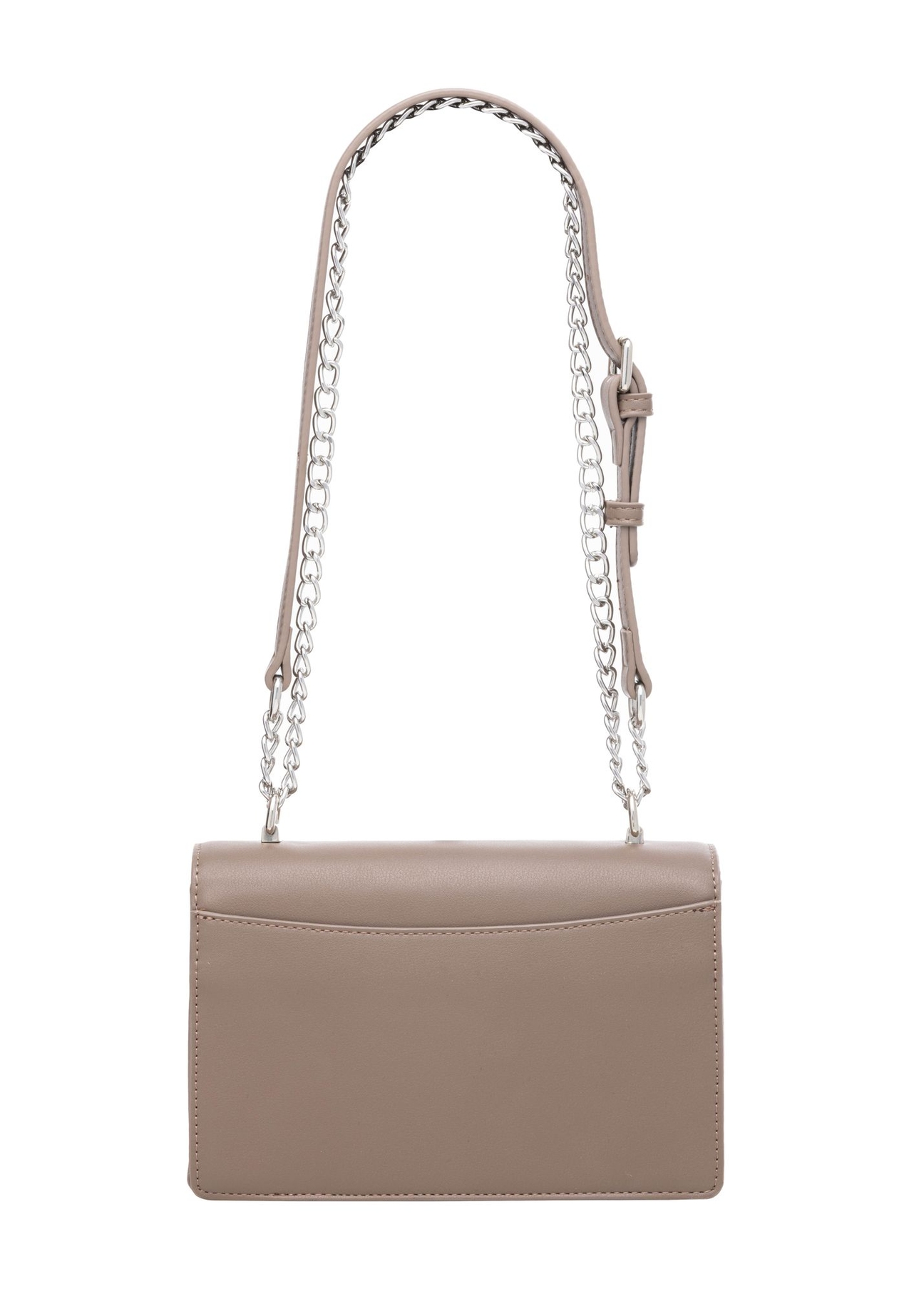 Small women's handbag with an elegant clasp in cool beige color TOREC-1322-1K(Z26) - product view from the back, on a white background.