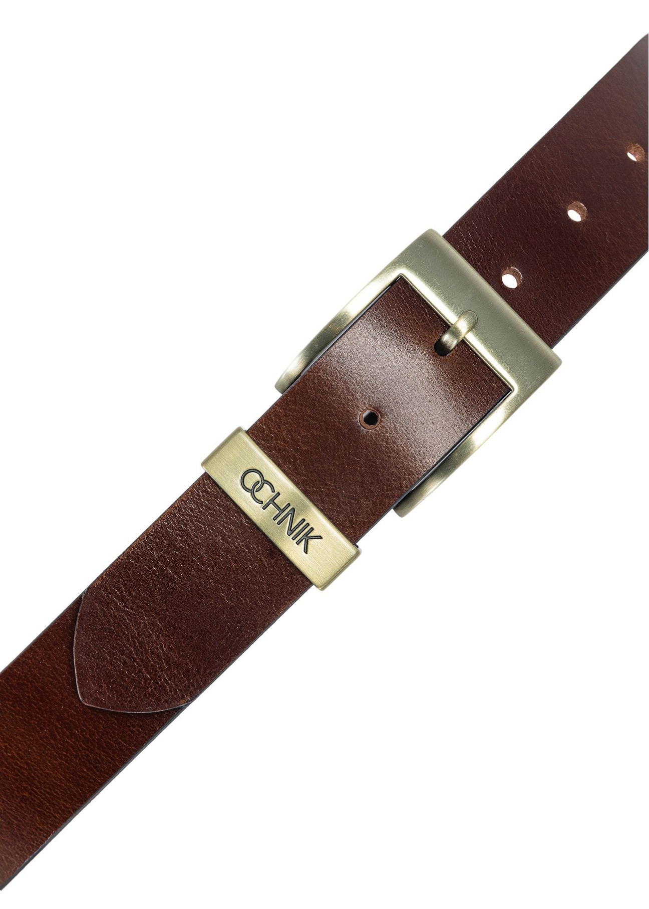 Men's brown leather belt PASMS-0127-1I(W26), top view of the product on a white background.