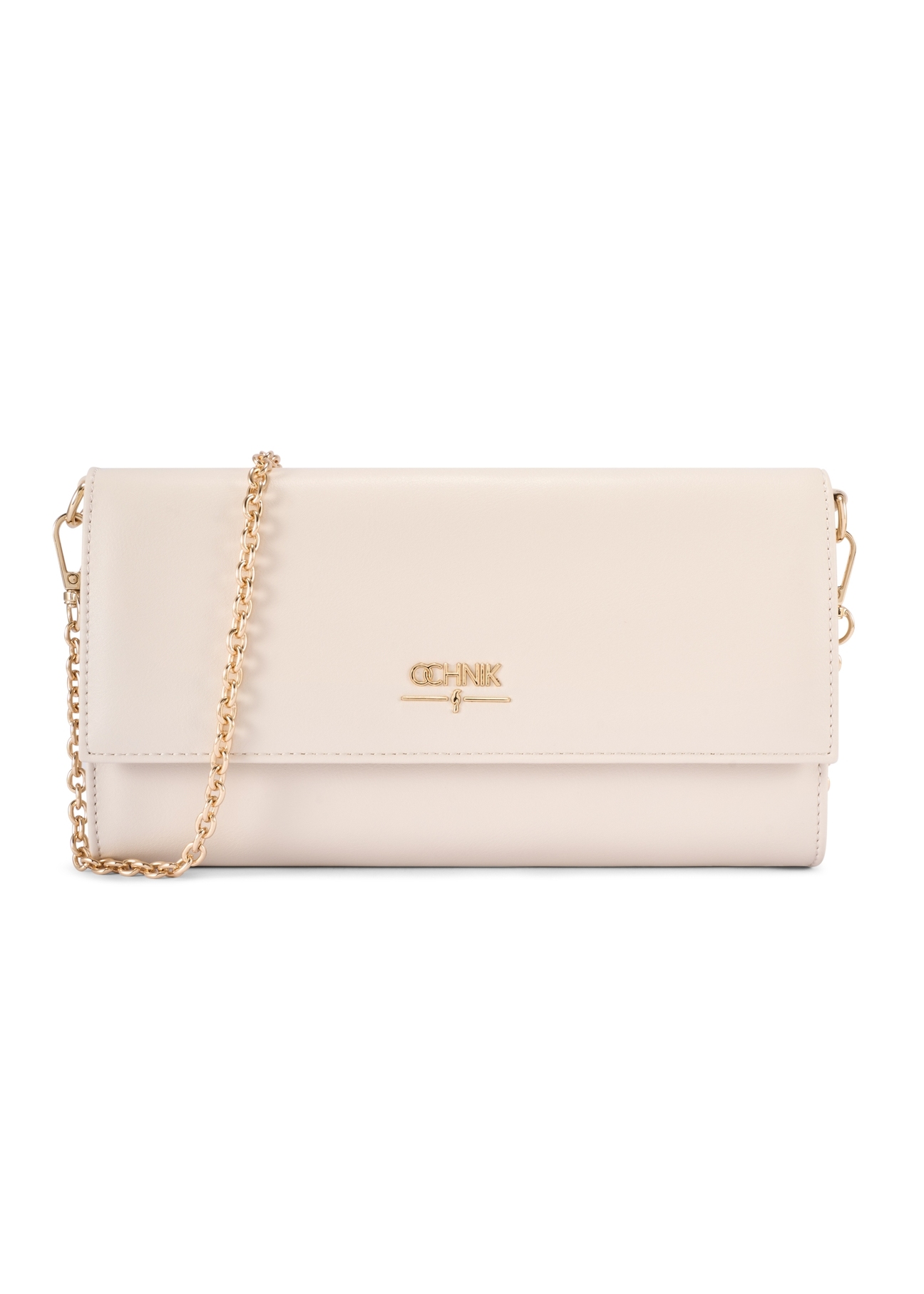 Cream clutch bag TOREC-1210-0B(W26) - front product view, on white background.