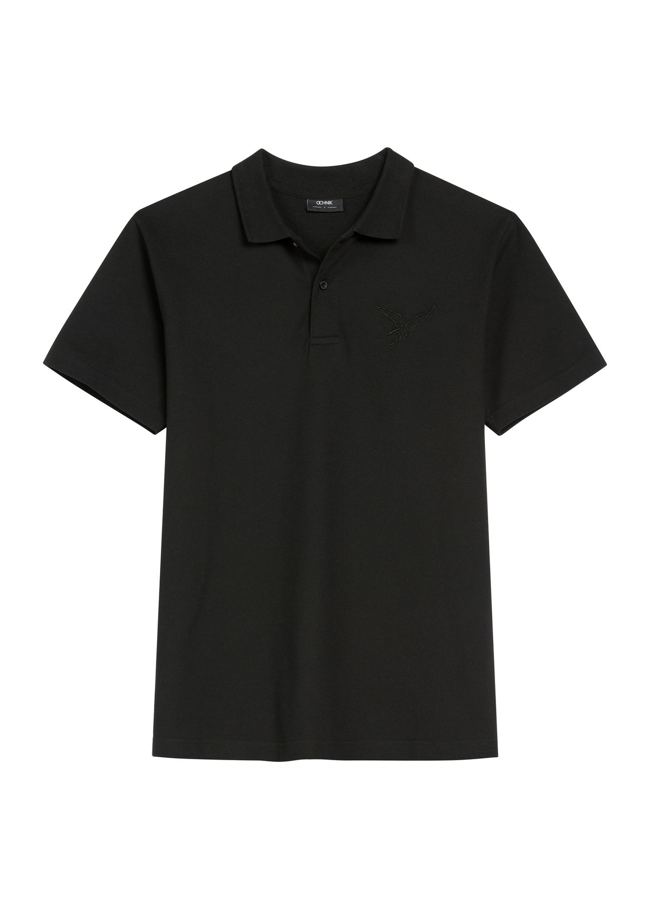 Men's black polo shirt POLMT-0084-99(W26), front product view on white background.
