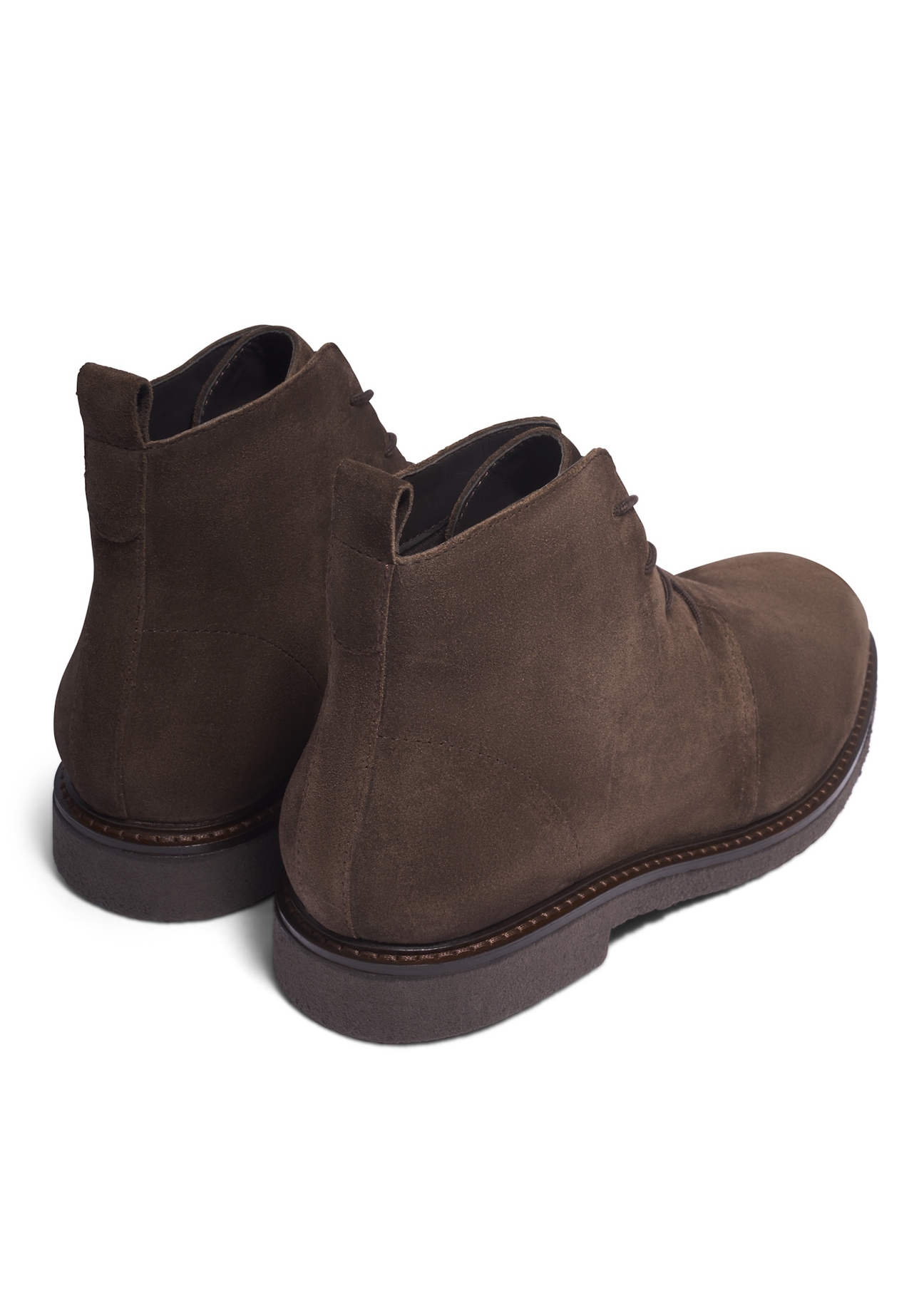 Dark brown suede men's ankle boots BUTYM-0545-1I(Z26), back view of the product on a white background.