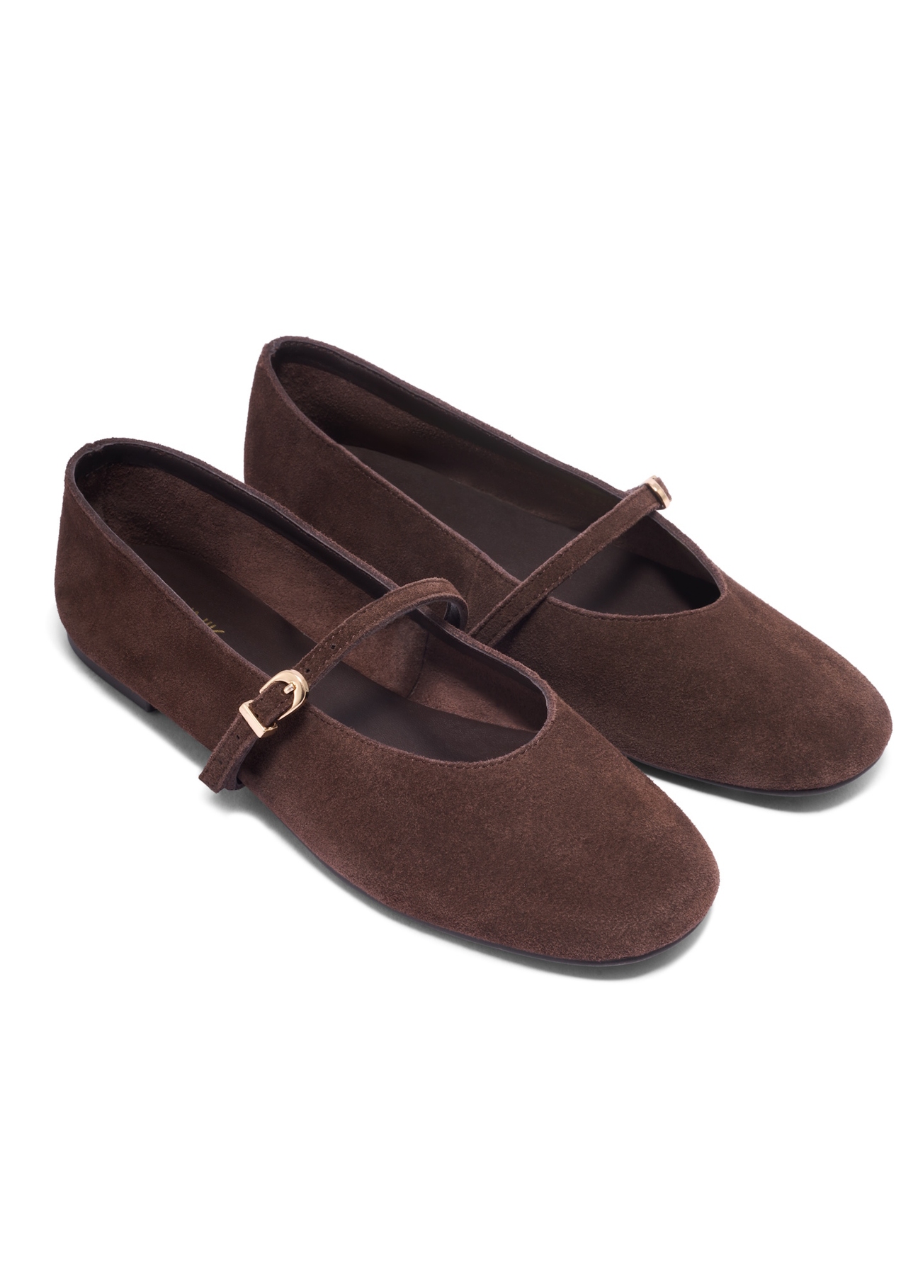 Dark brown suede women's ballet flats BUTYD-1309-1I(Z26), diagonal product view on white background.
