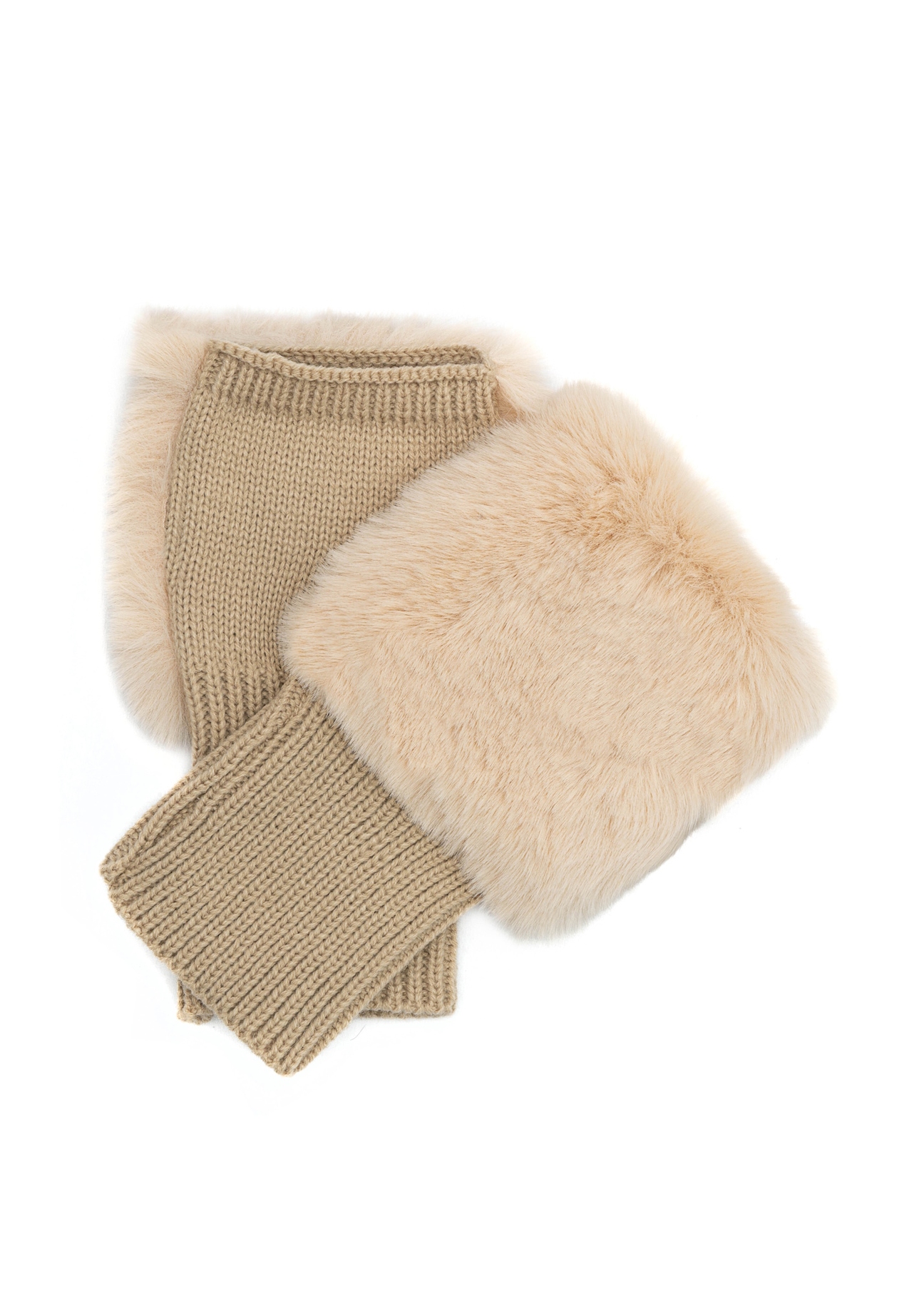 Beige gloves with fur REKDF-0034-81(Z25) - top view of the product on a white background.