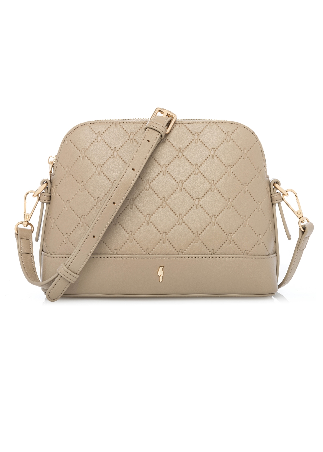 Beige women's handbag with monogram TOREC-1180-1P(W26), front product view on white background.