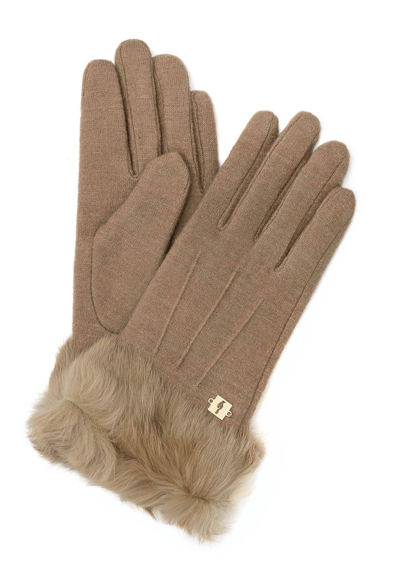 Beige women's wool gloves REKDF-0031A-81(Z25) - product view from above on a white background.