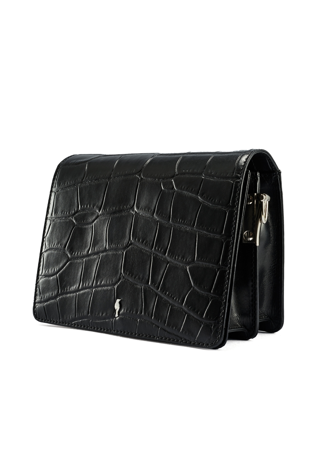 Black croco leather handbag TORES-1176-99(Z25), diagonal product view on white background.