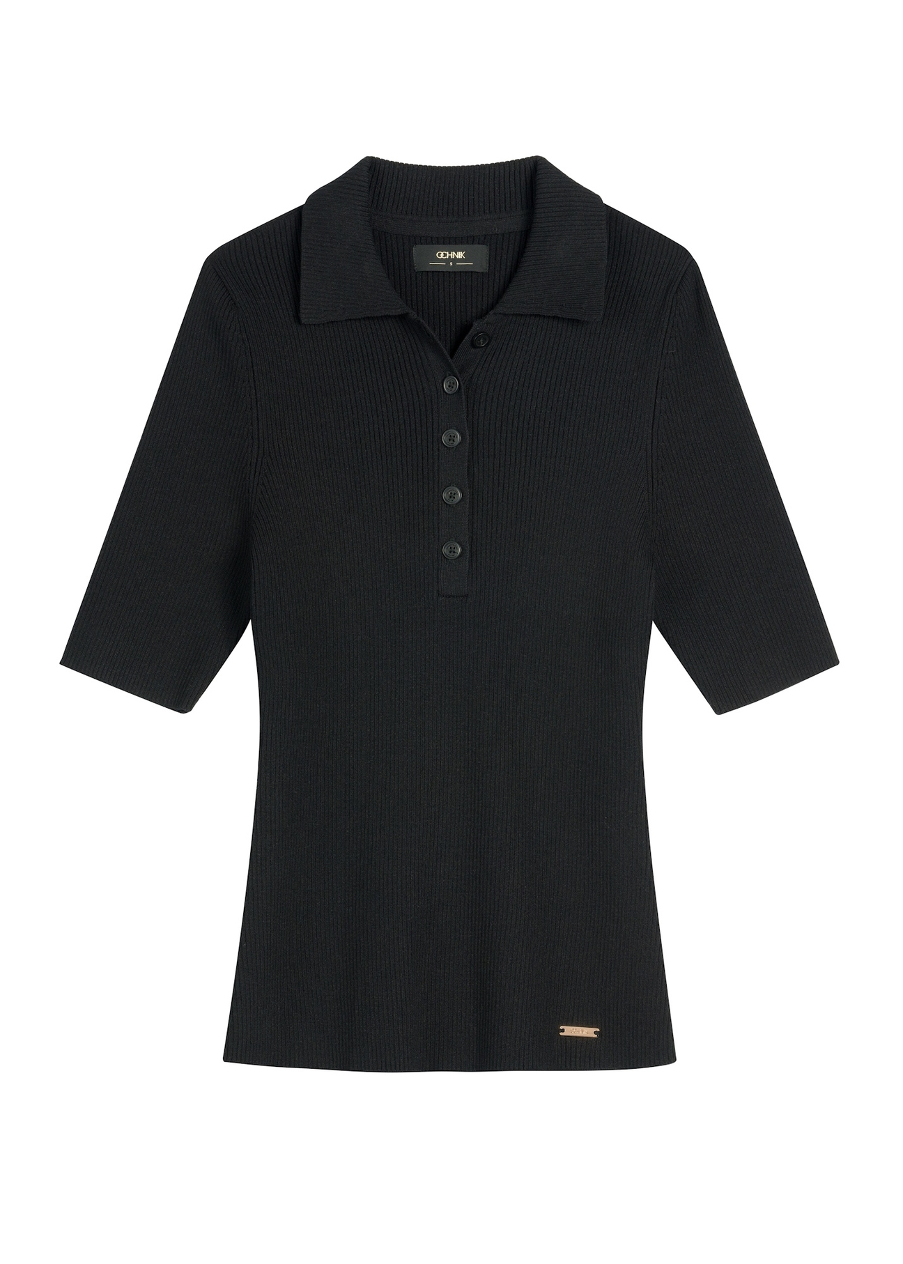 Women's ribbed blouse with short sleeves BLUDT-0200-99(W26), front product view on white background.