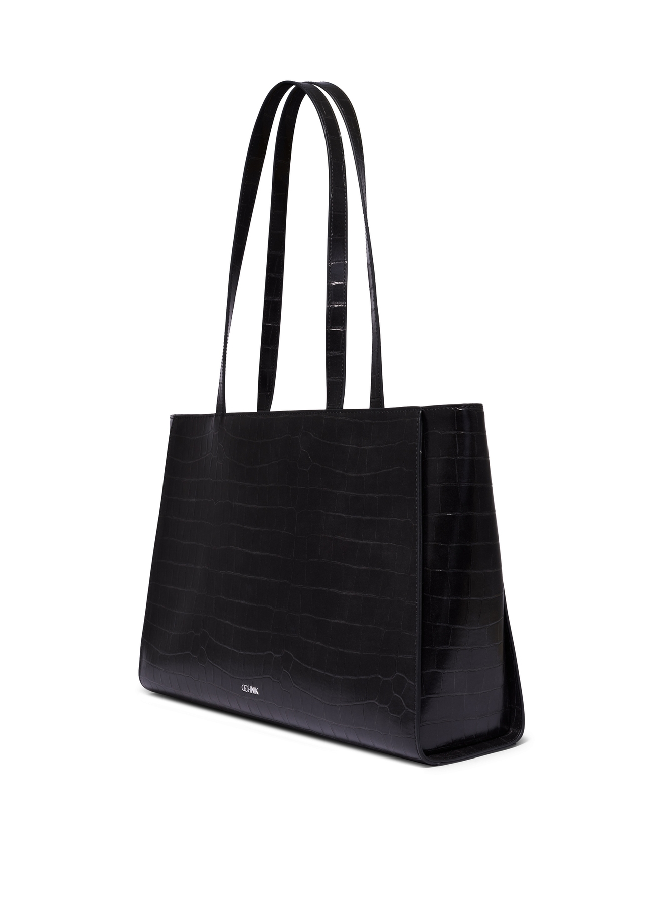Black croco shopper bag TOREC-1287-9G(Z26), diagonal product view on white background.