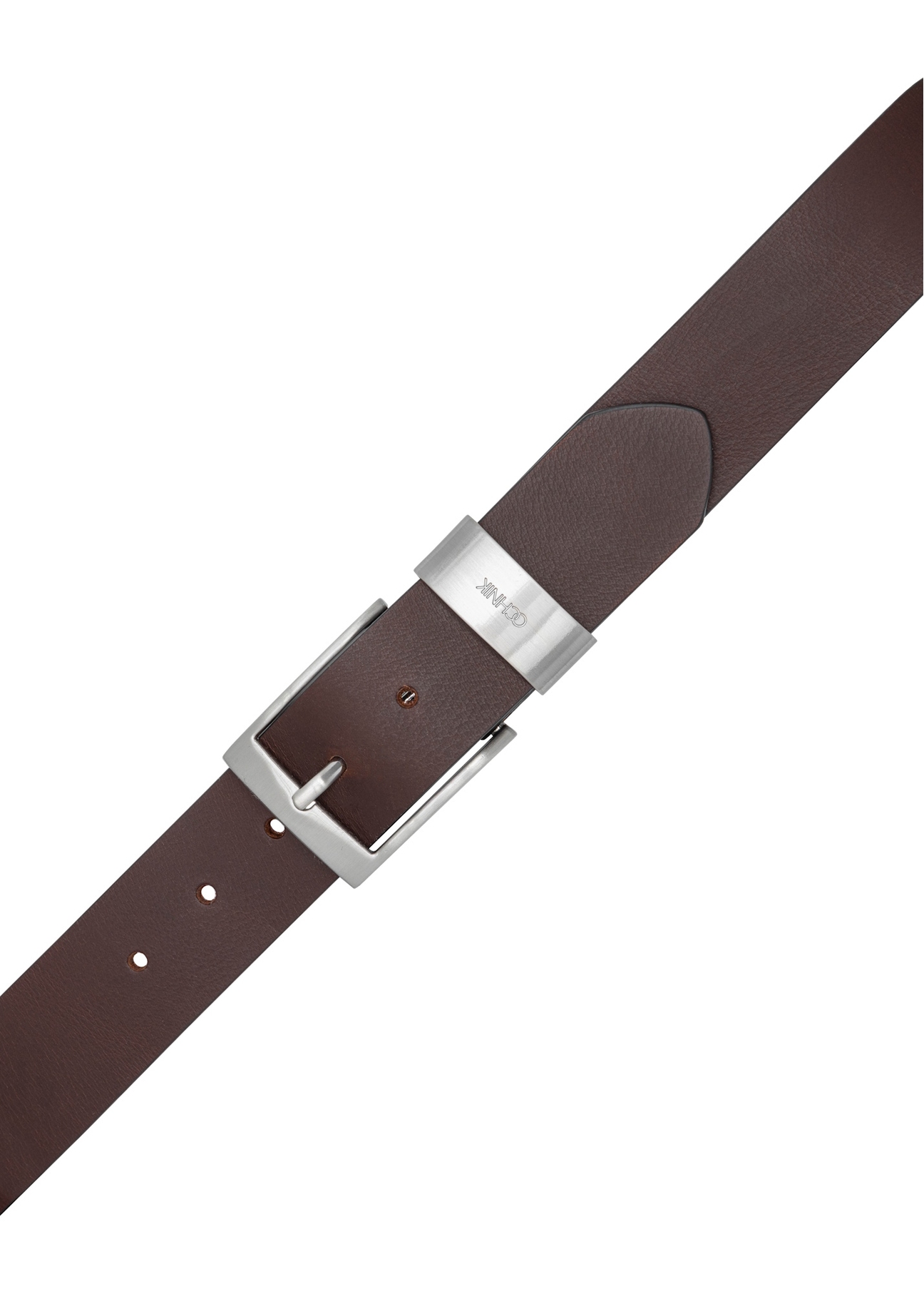 Men's brown leather belt PASMS-0163-1H(W26), product view from above on white background.