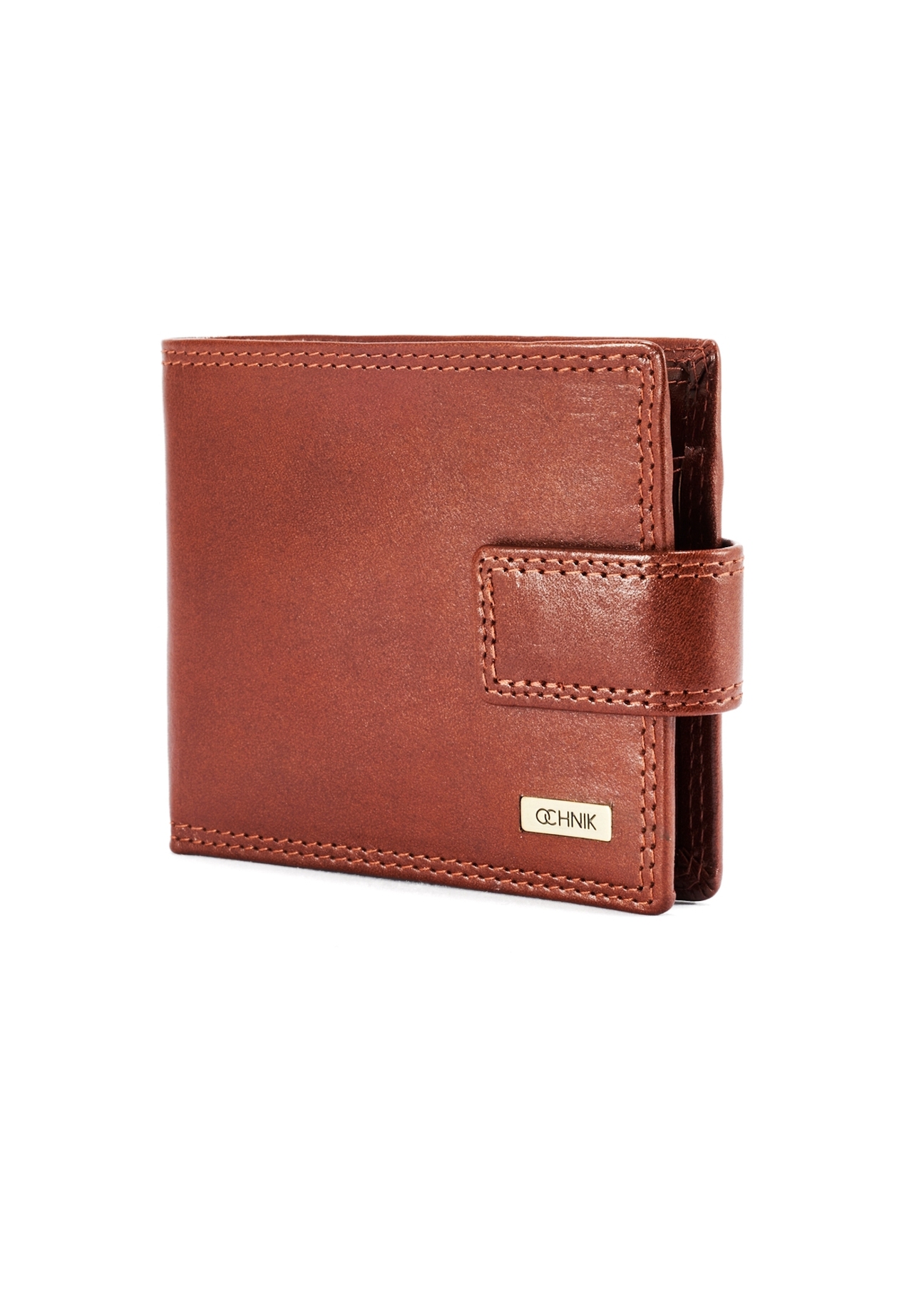 Men's brown leather wallet PL-105-87(KS), diagonal product view on white background.