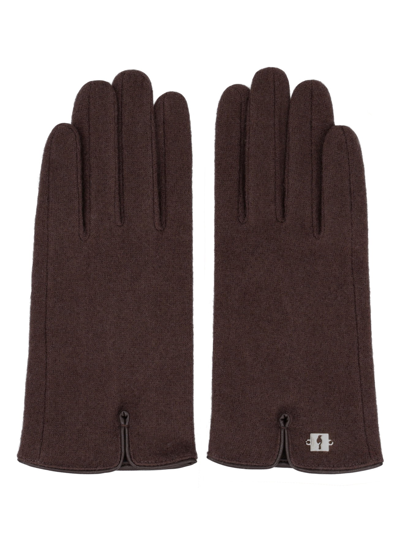 Dark brown women's wool gloves REKDT-0027A-1I(Z26), front product view on white background.