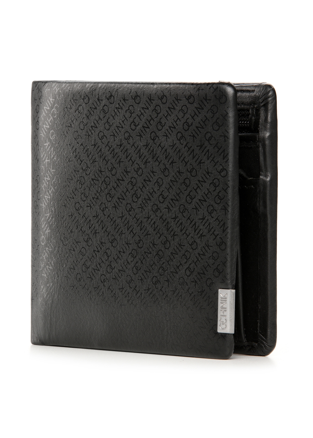 Black leather men's wallet with logo PORMS-0665-99(Z25)