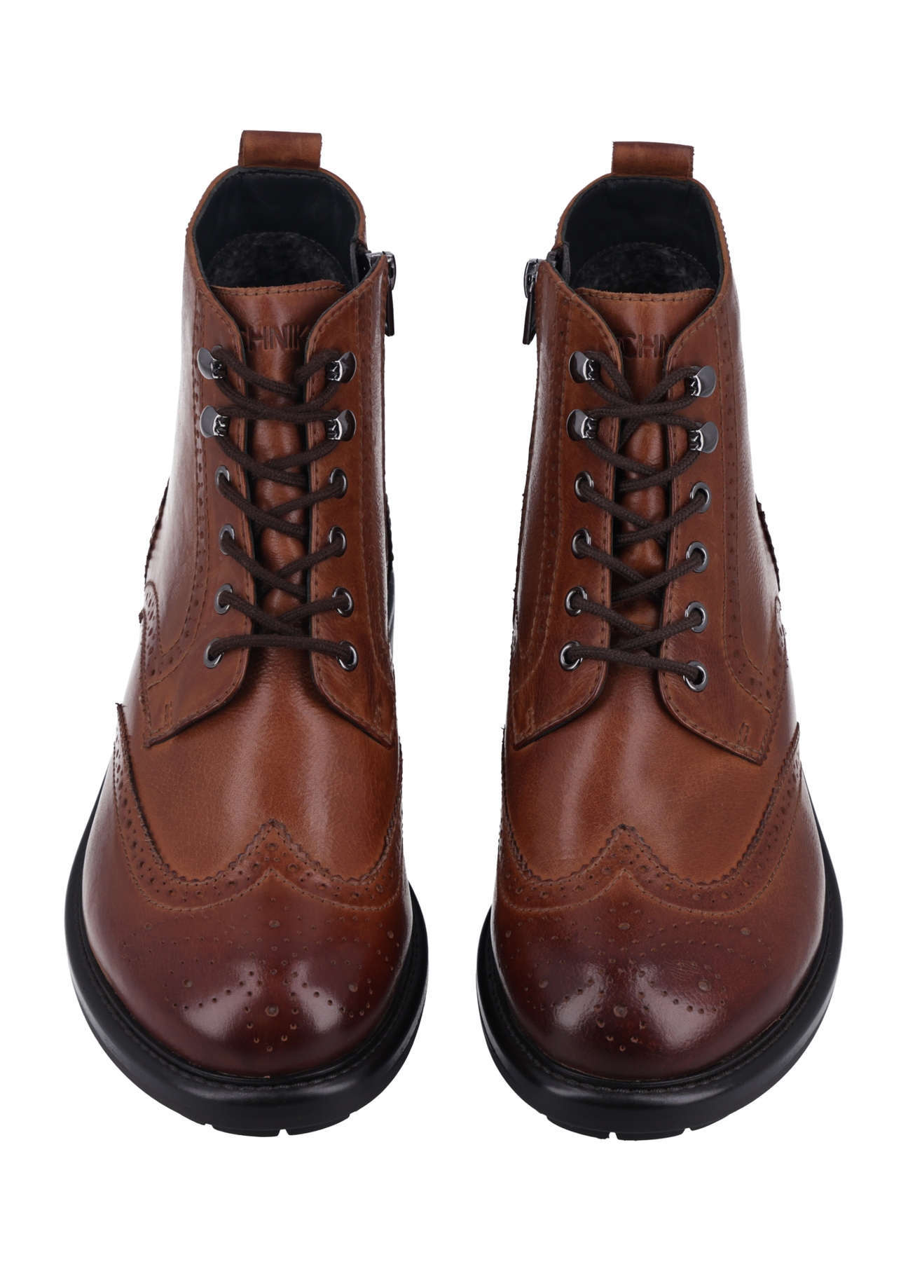 Men's brown leather ankle boots BUTYM-0546-1H(Z26), front product view on white background.