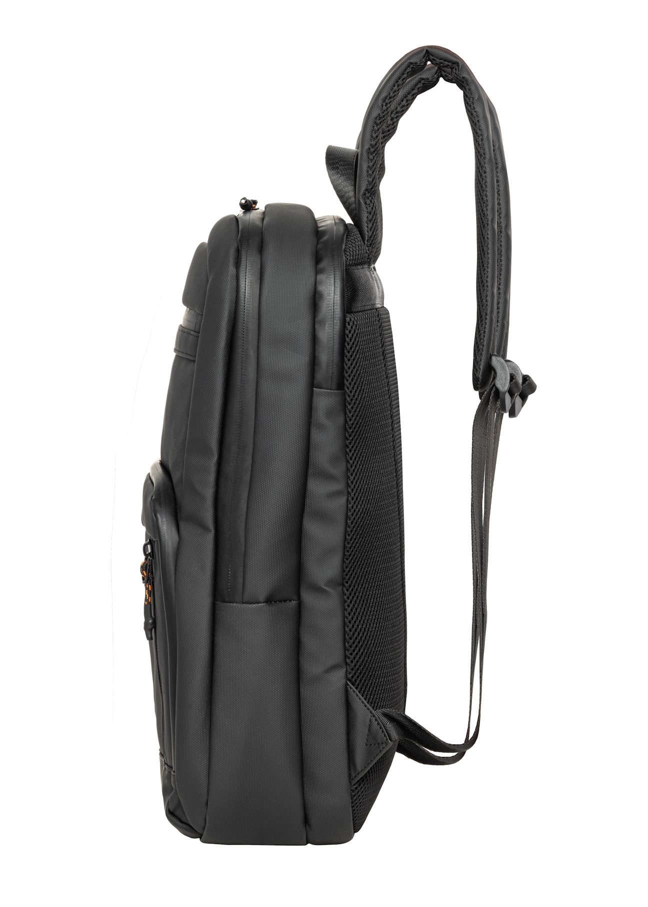 Black men's backpack TORMN-0431-99(Z26), side view of the product on a white background.
