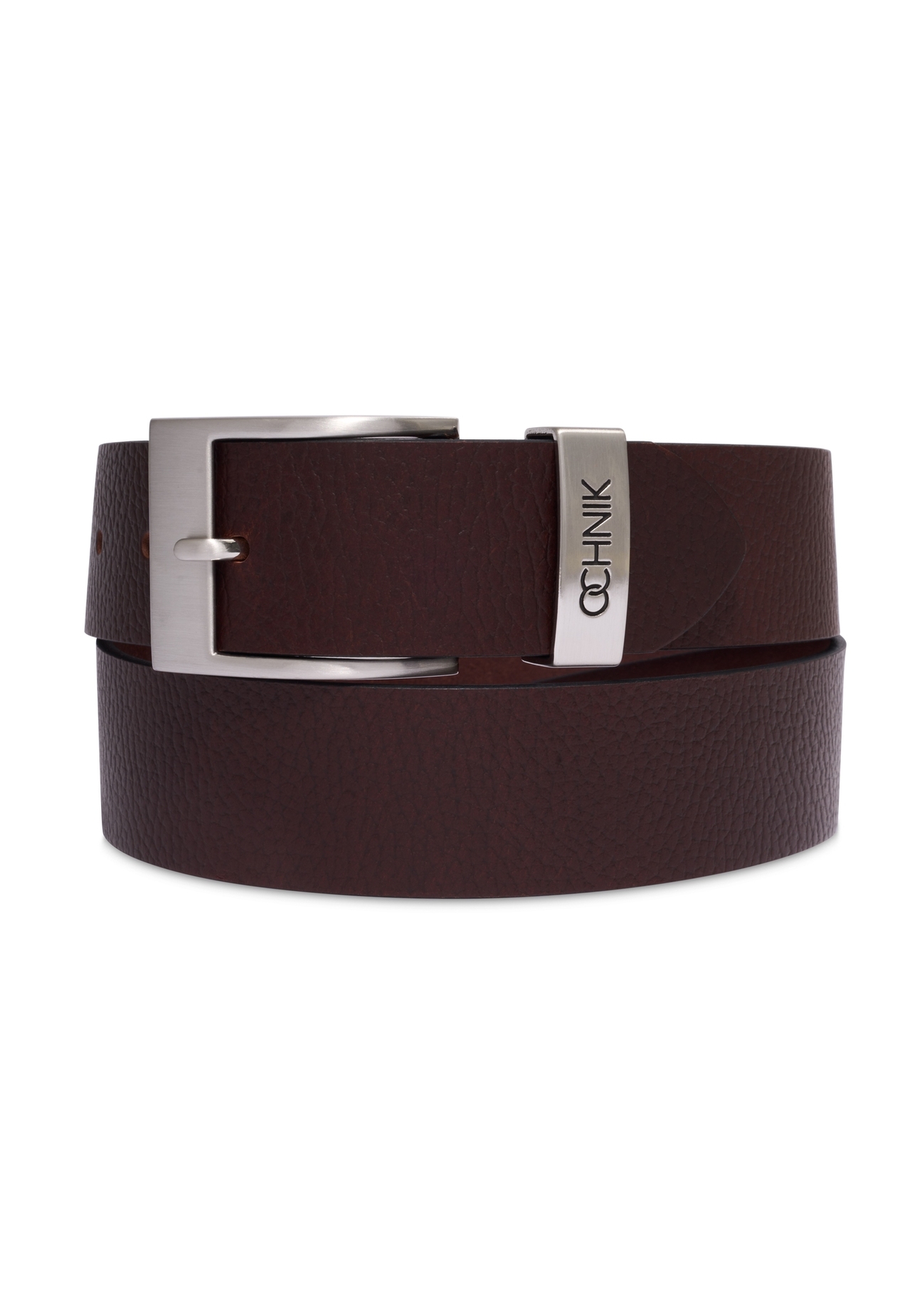 Men's brown leather belt PASMS-0127-1H(Z26), front view of the product on a white background.