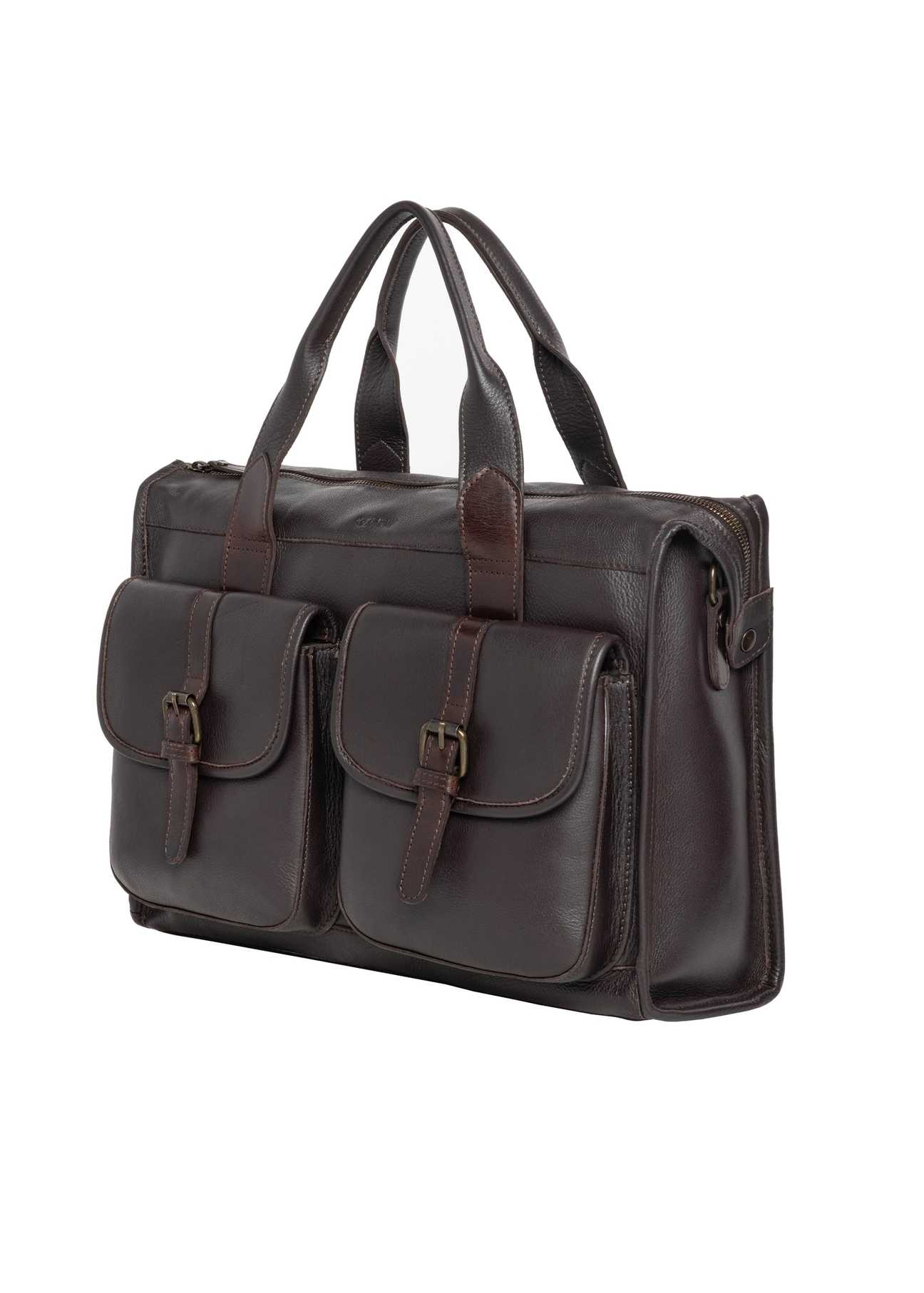 Brown leather men's briefcase TORMS-0521-1H(Z26), diagonal product view on white background.