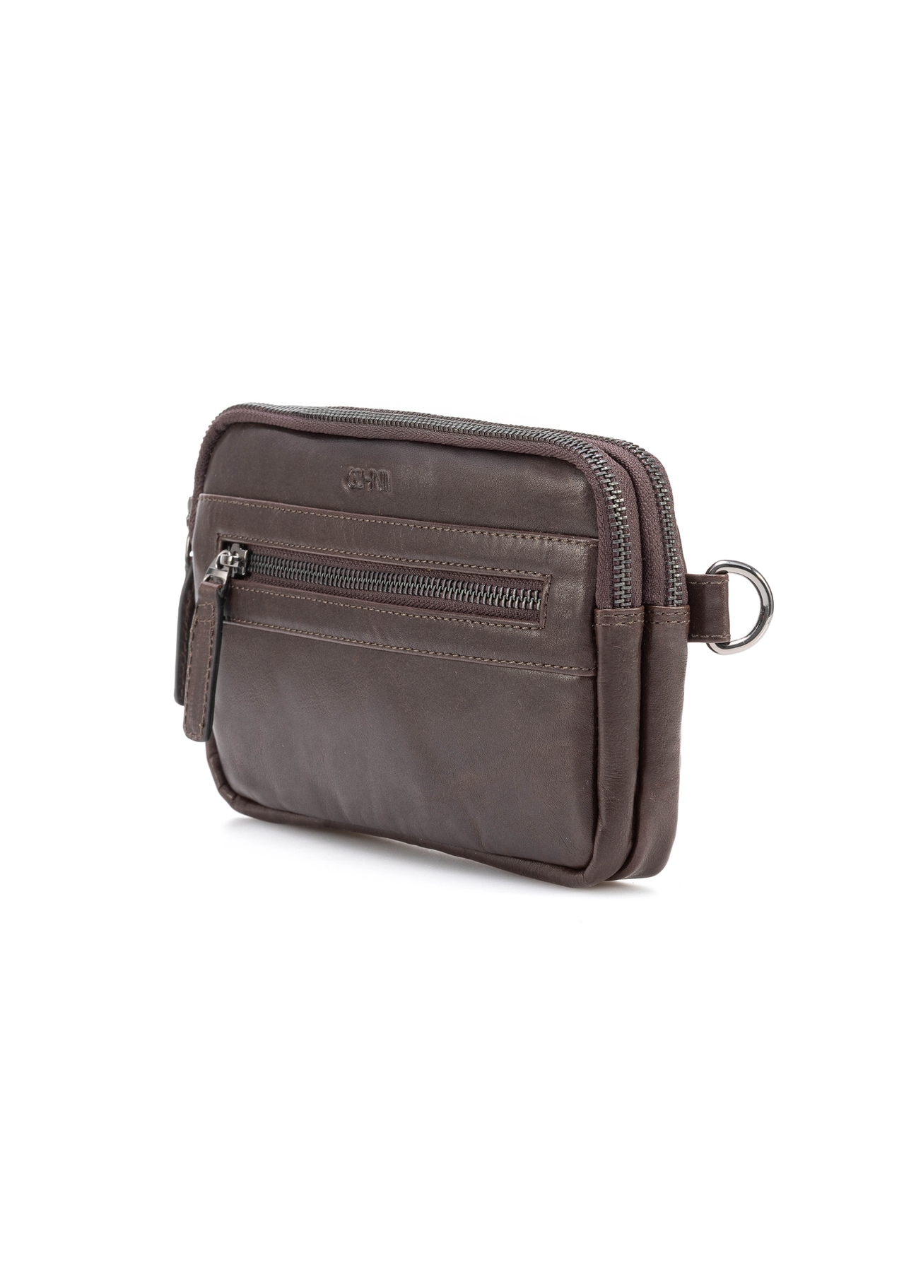 Brown men's leather waist bag TORMS-0462-89(Z25), diagonal product view on white background.
