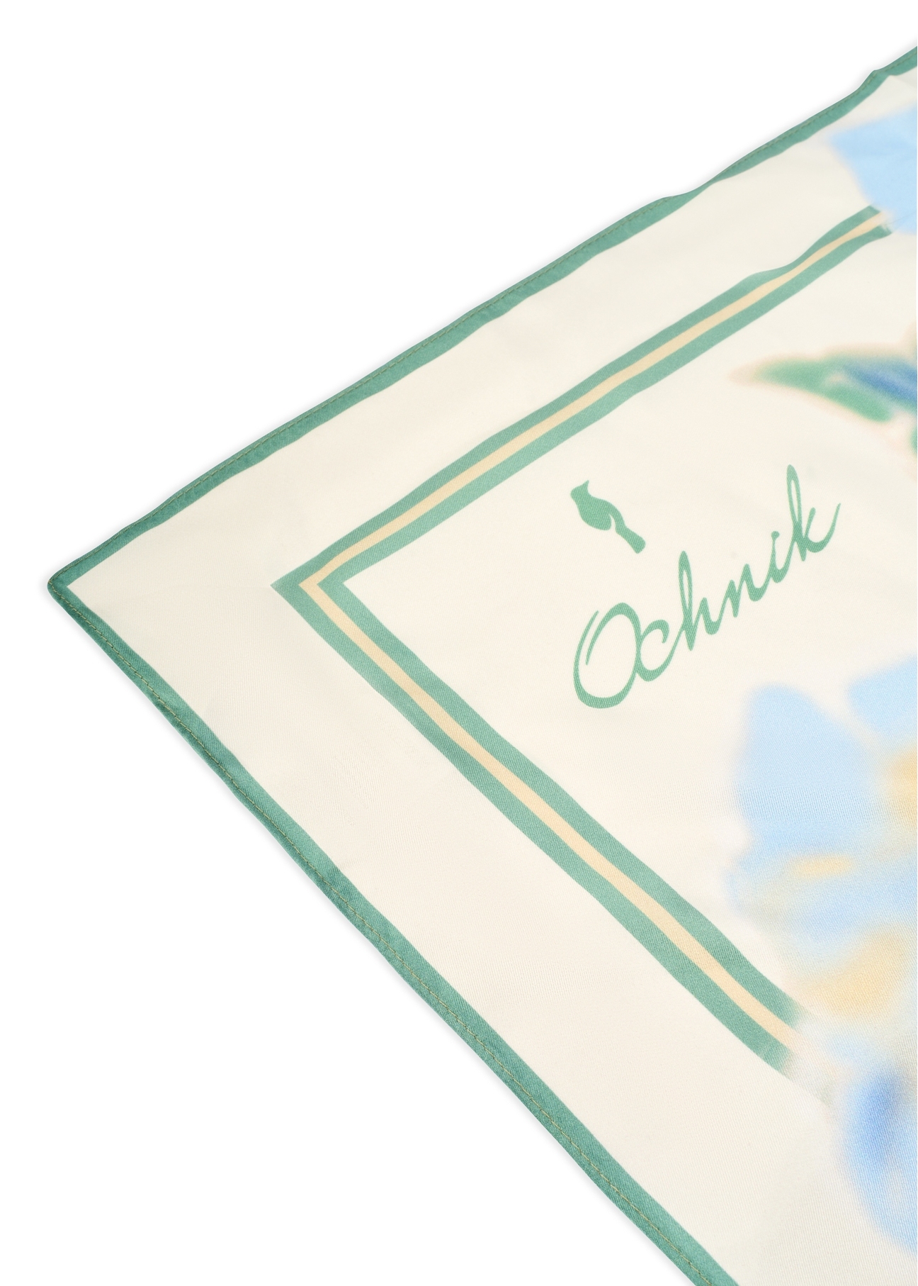 Cream women's silk scarf SZADT-0188-7B(W26), close-up of the product detail on a white background.