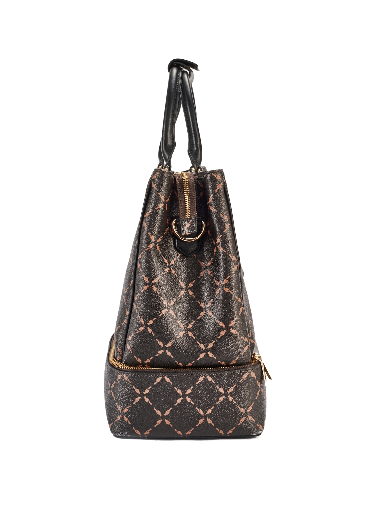 Brown monogrammed travel bag TOREC-1079-89(Z25), side view of the product on a white background.