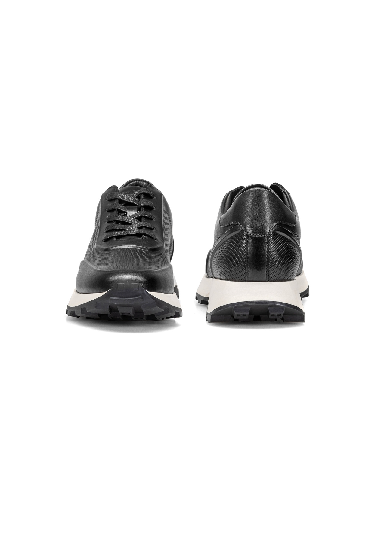 Black leather men's sneakers BUTYM-0493-99(W25)-04