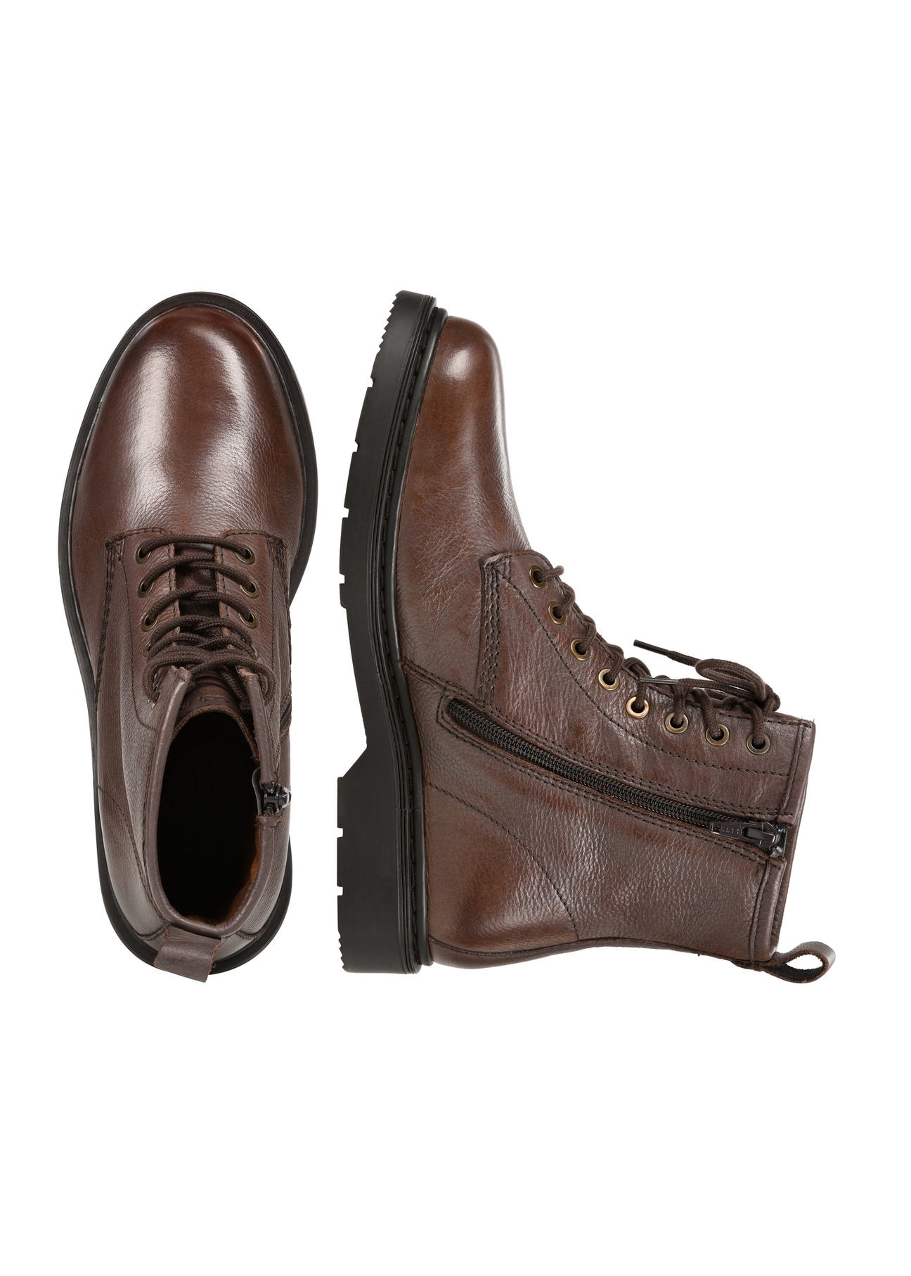Men's brown leather ankle boots BUTYM-0517-89(Z25), product view from the top and side on a white background.