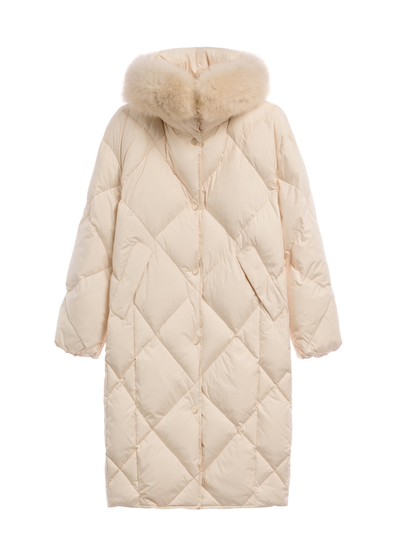 Cream women's winter jacket KURDT-0708-0C(Z26), product view from the front on a white background.
