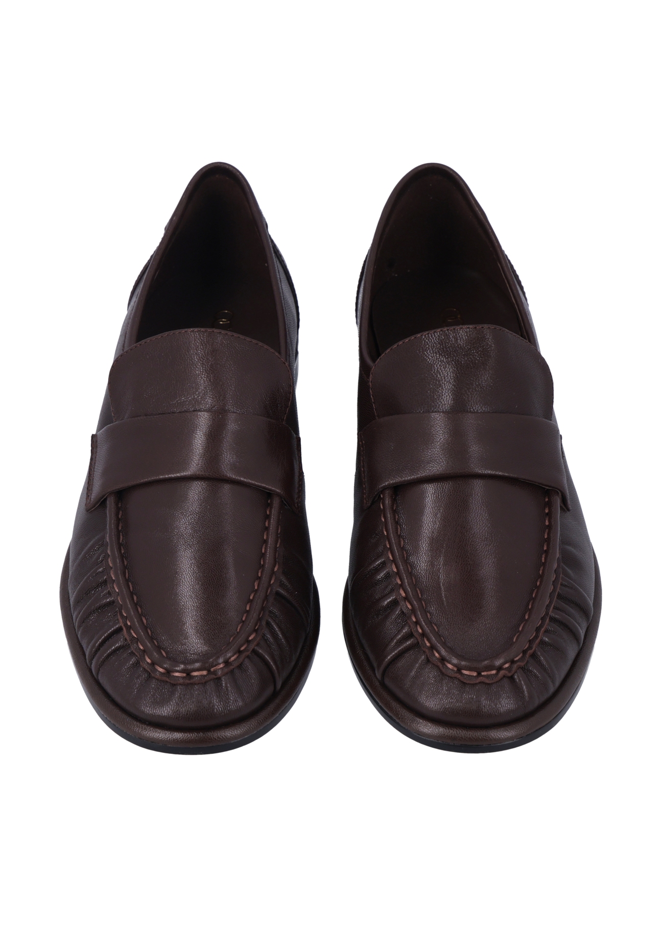 Women's brown leather moccasins BUTYD-1328-1I(Z26), front product view on white background.
