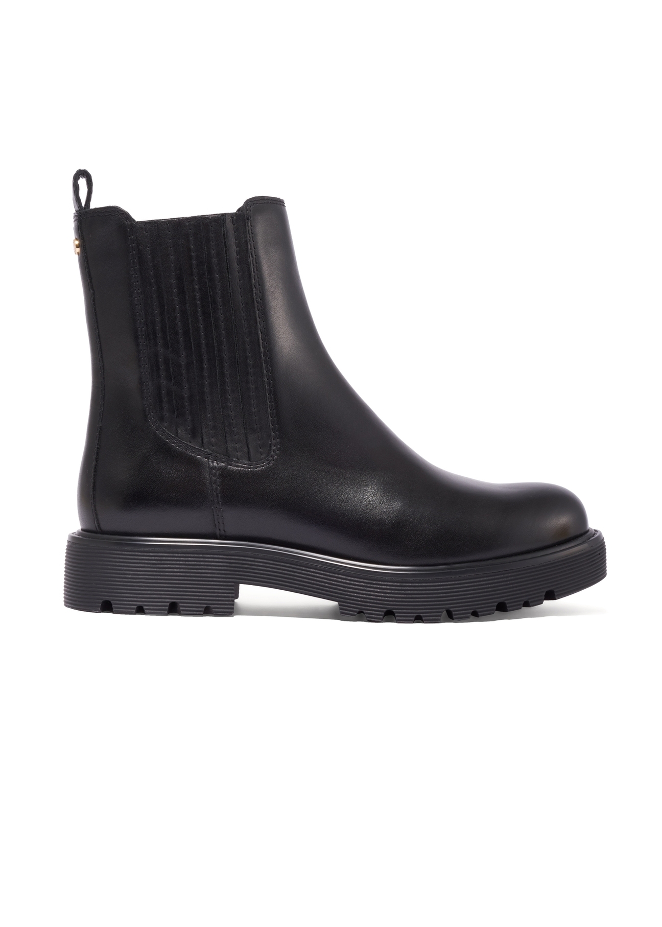 Women's black leather Chelsea boots BUTYD-1281-99(Z26), side view of the product on a white background.