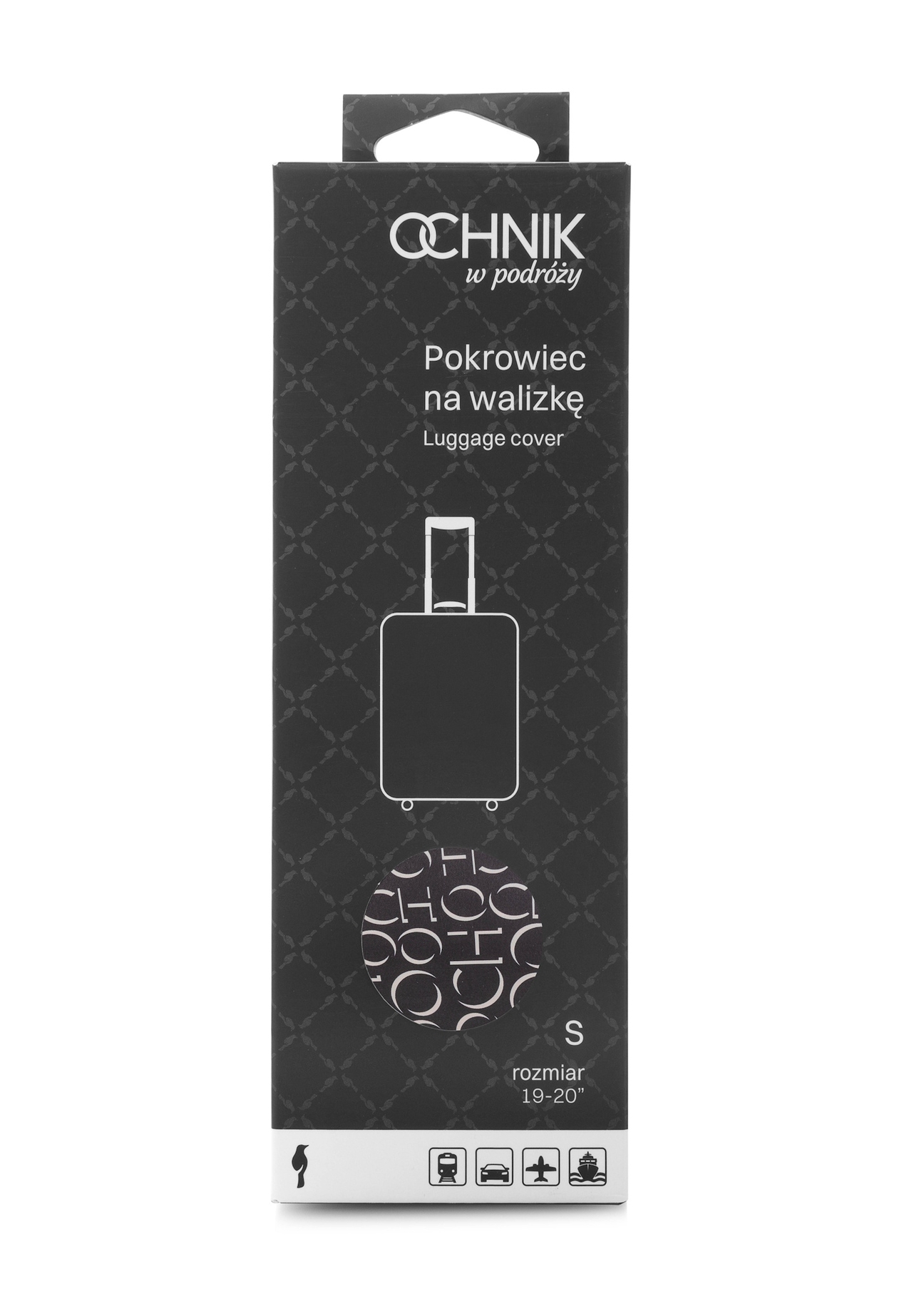 Small suitcase cover with monogram AW-013-0001-98-S(W25), view of the product in the packaging on a white background.