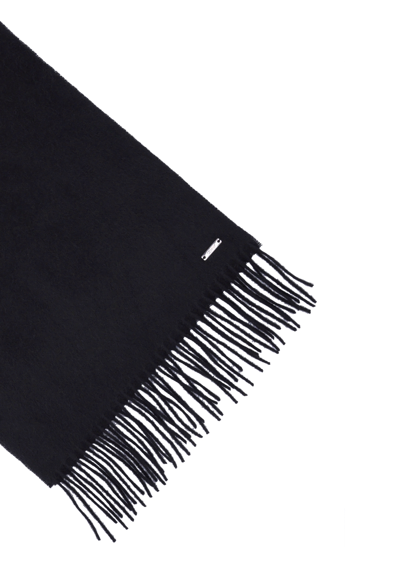 Woolen black men's scarf SZAMT-0034-99(Z25) close-up of the product on a white background.