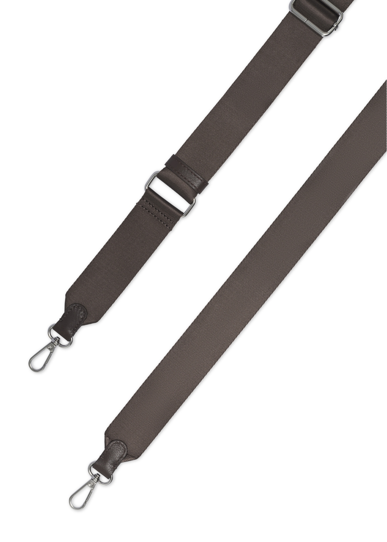 Small brown two-compartment leather women's handbag TORES-1349-1H(Z26), close-up view of the strap on a light background.