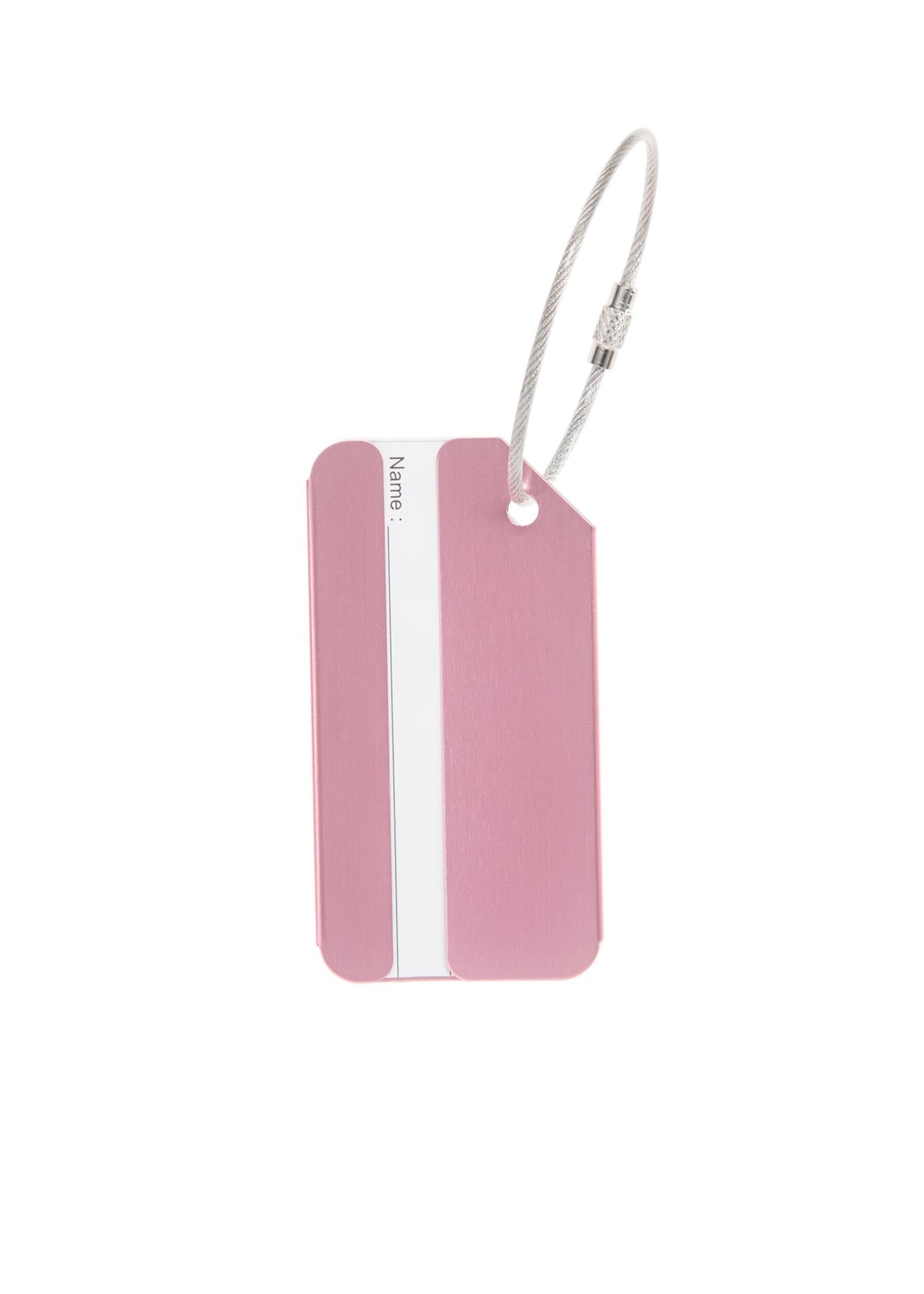 Pink luggage tag AW-012-0003-5B(W26), product back view on white background.