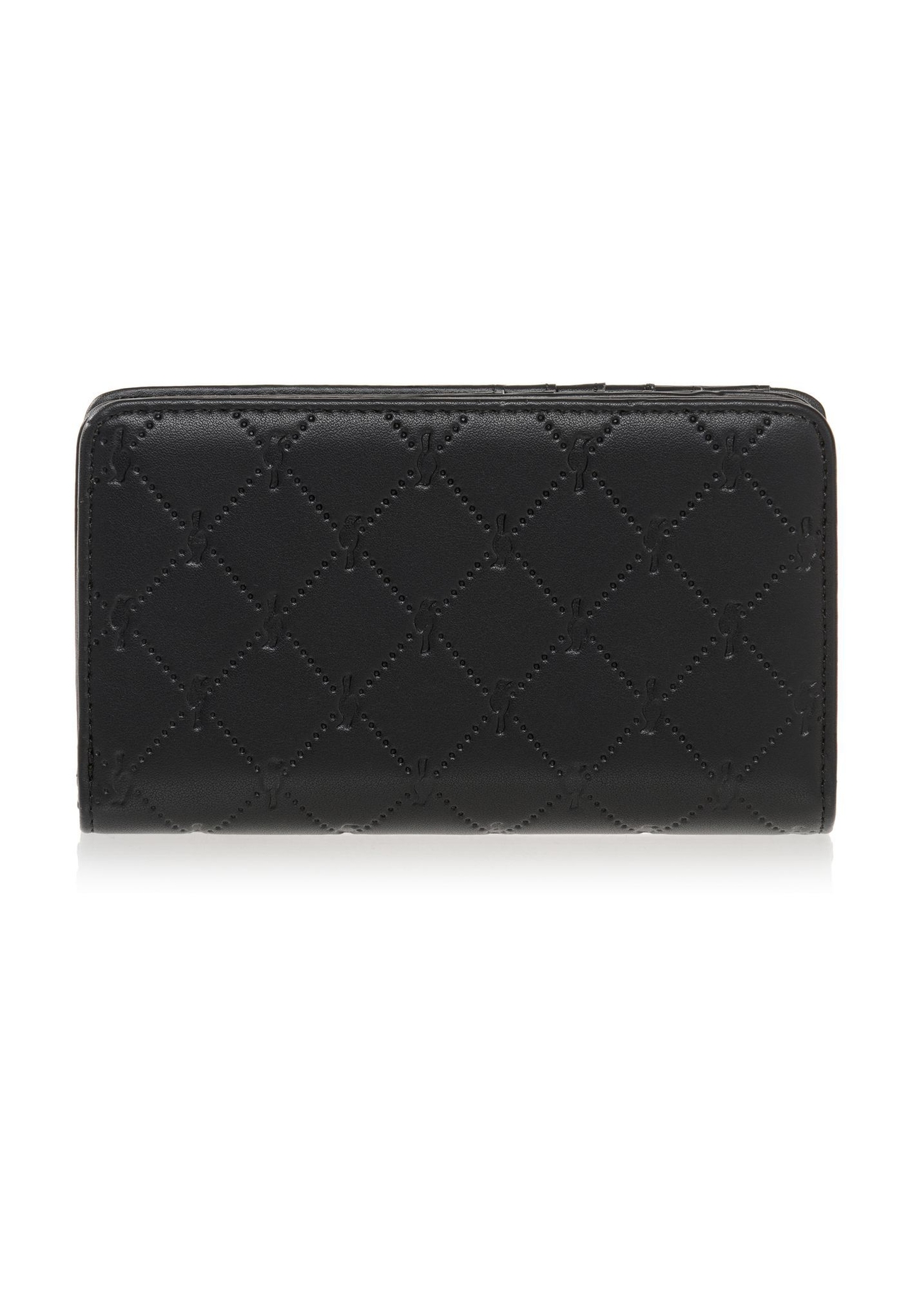 Black women's wallet with monogram POREC-0348A-99(Z25), back view of the product on a white background.