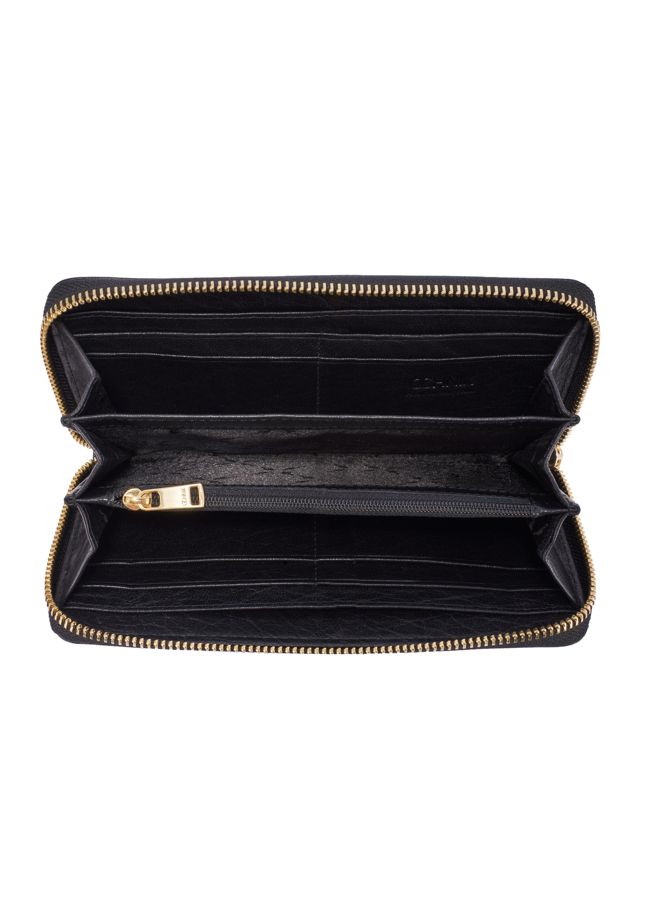 Black leather women's wallet PORES-0985-99(W26), product view from above on a white background.