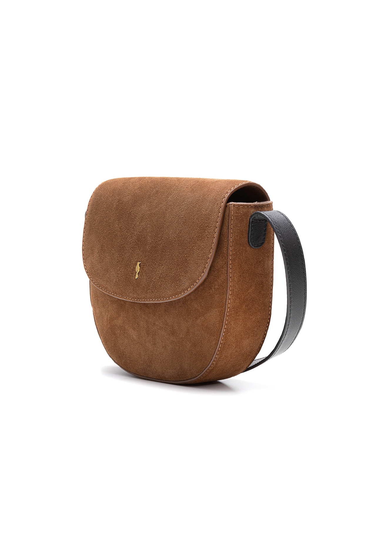 Brown suede women's messenger bag TORES-1168-88(Z25), diagonal product view on white background.