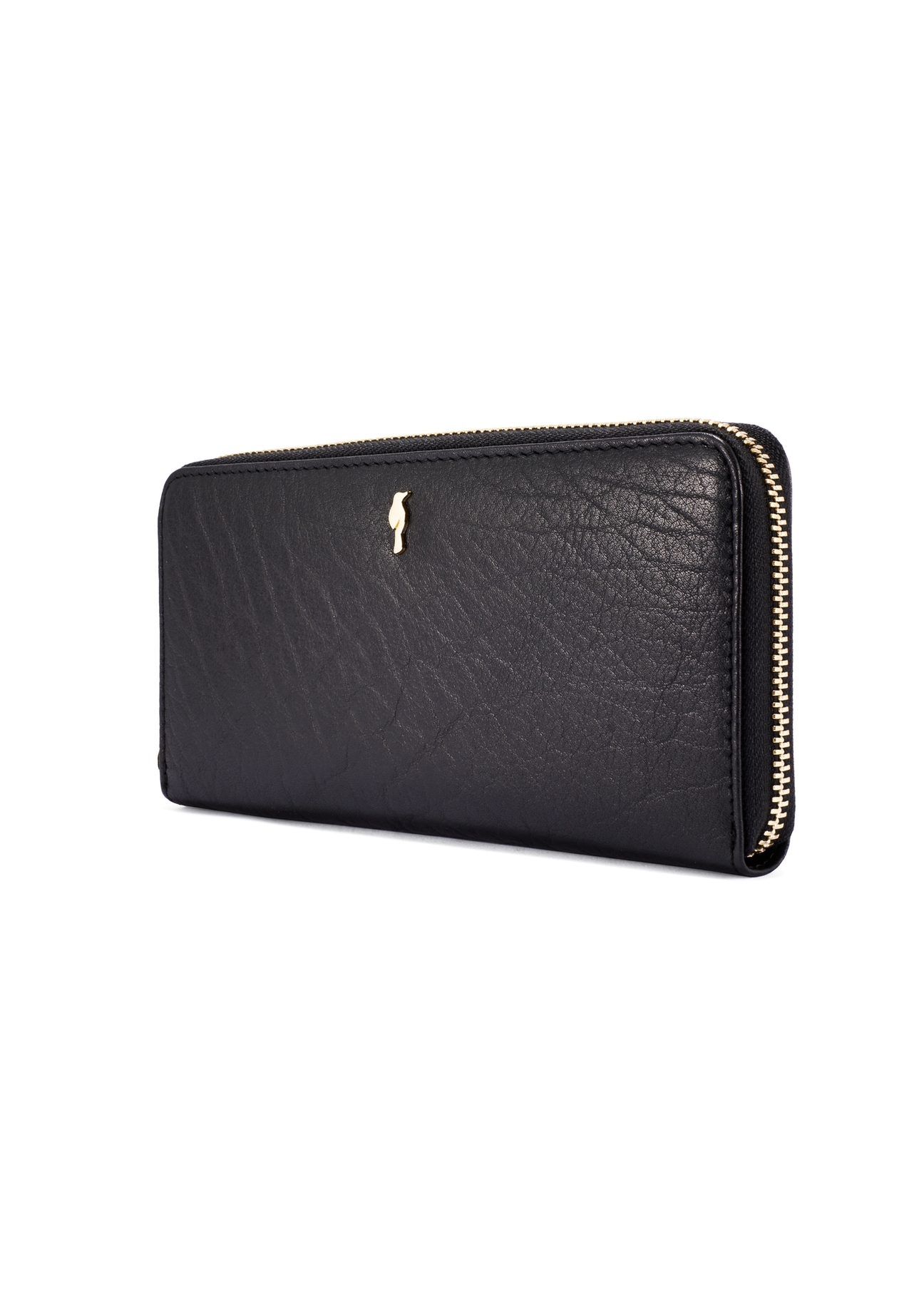 Black leather women's wallet PORES-0985-99(W26), diagonal product view on white background.