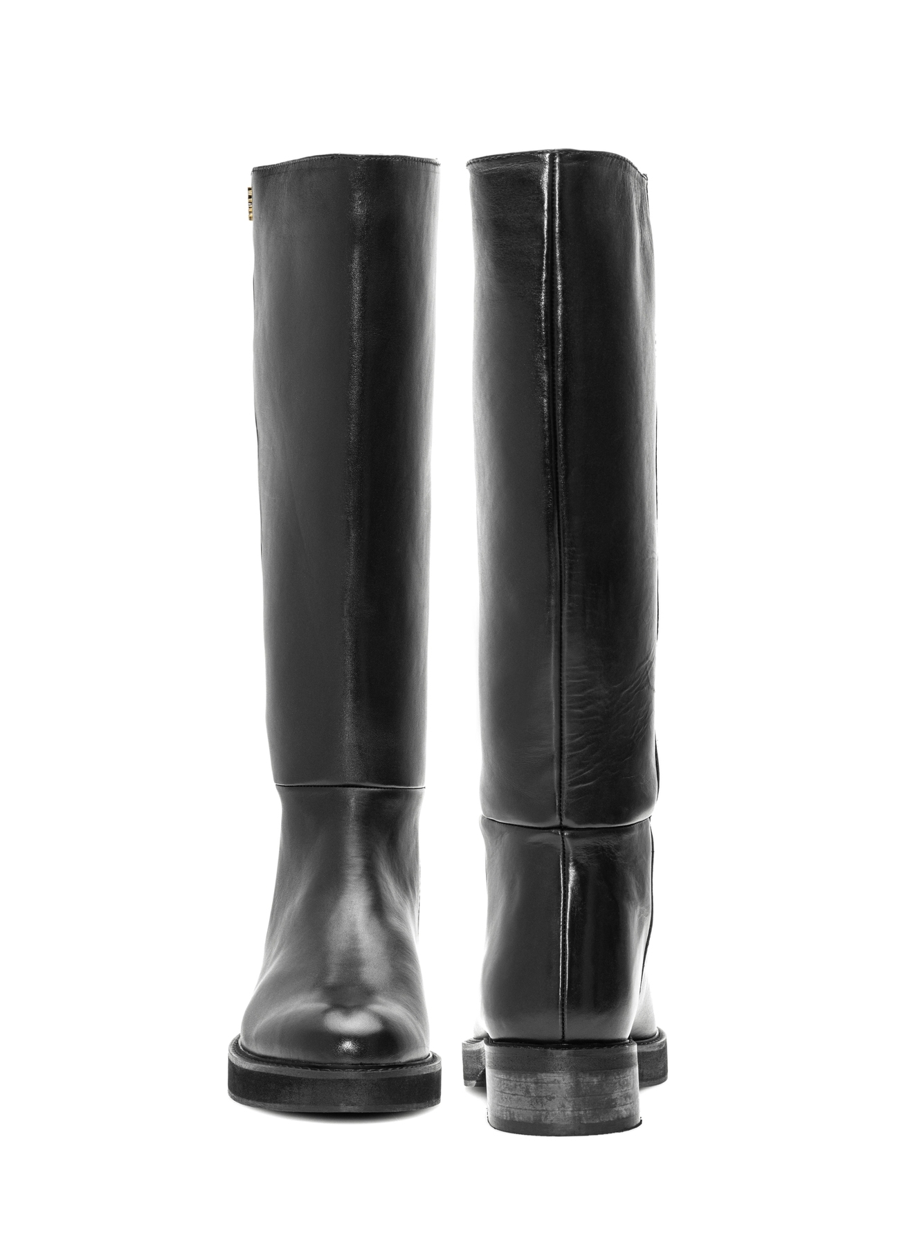 Women's leather boots in black BUTYD-1195-99(Z25), product view from the front and back on a white background.