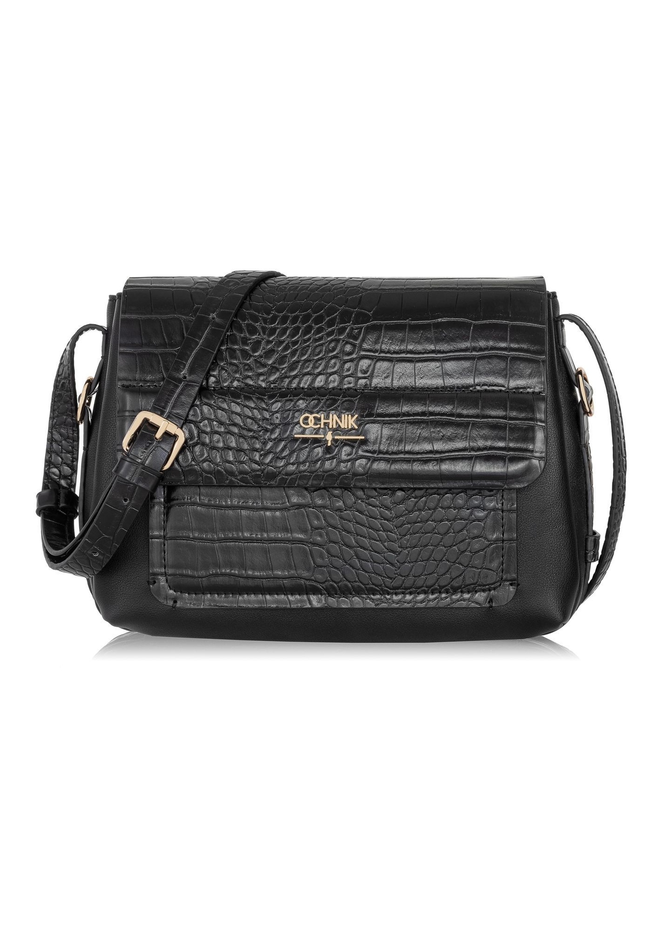 Women's handbag with croco elements TOREC-0860A-97(Z25), front product view on white background.