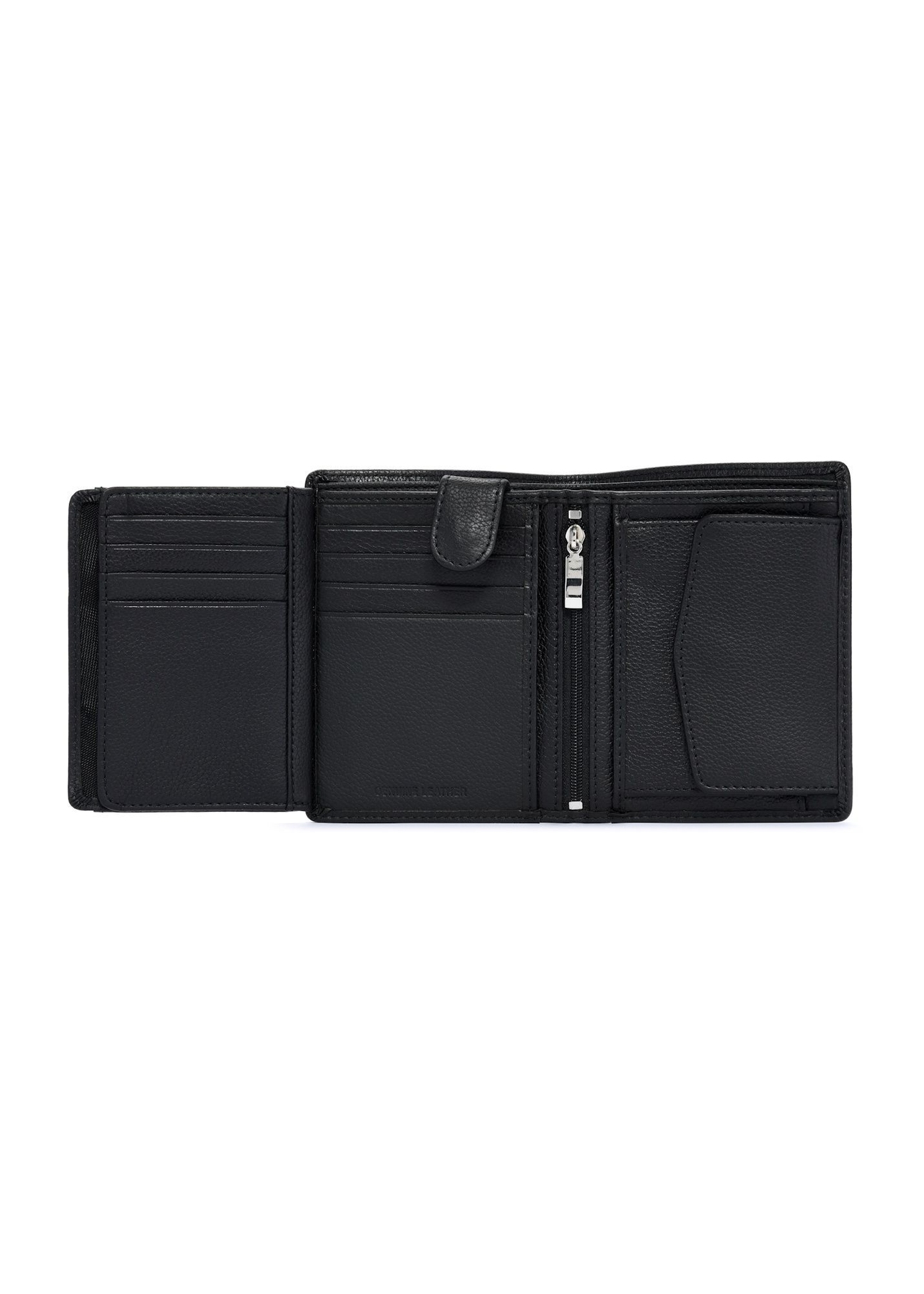 Black men's leather wallet PORMS-0632A-9I(W26), product view inside on white background.