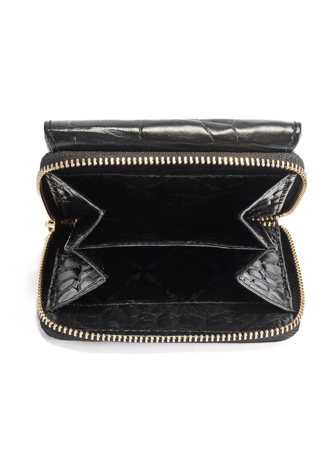 Women's leather black croco wallet PORES-0906-9G(Z26), product view inside on white background.