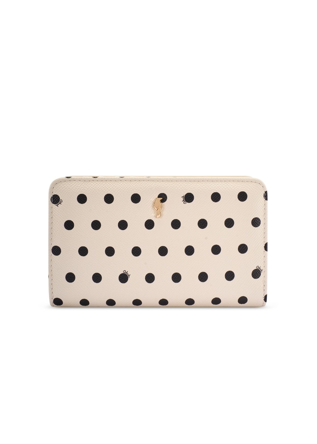 Beige polka dot women's wallet POREC-0362-0P(W26) - front product view, on white background.