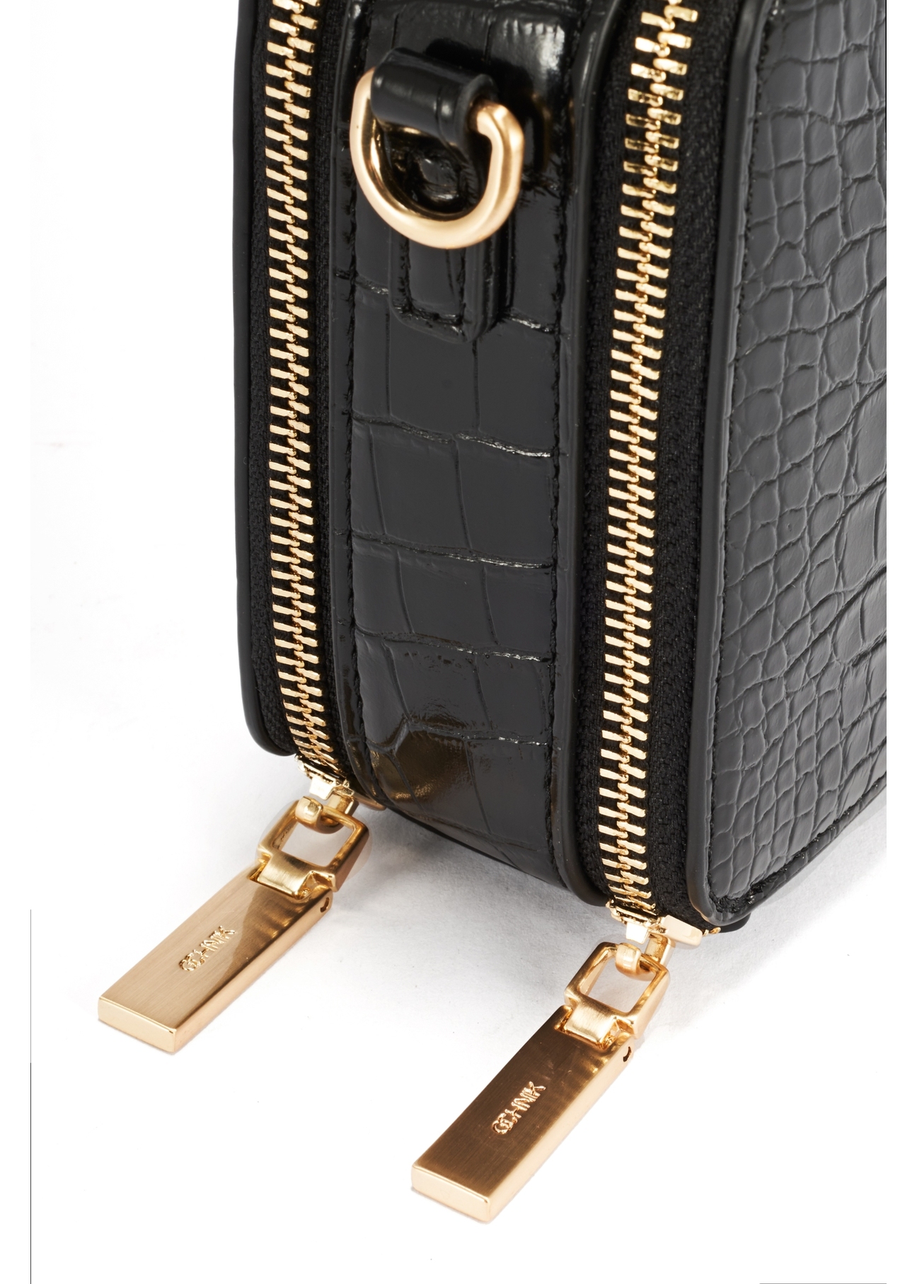 Black small women's croco handbag TORES-1049-99(Z 25), close-up of the product detail, view on a white background.