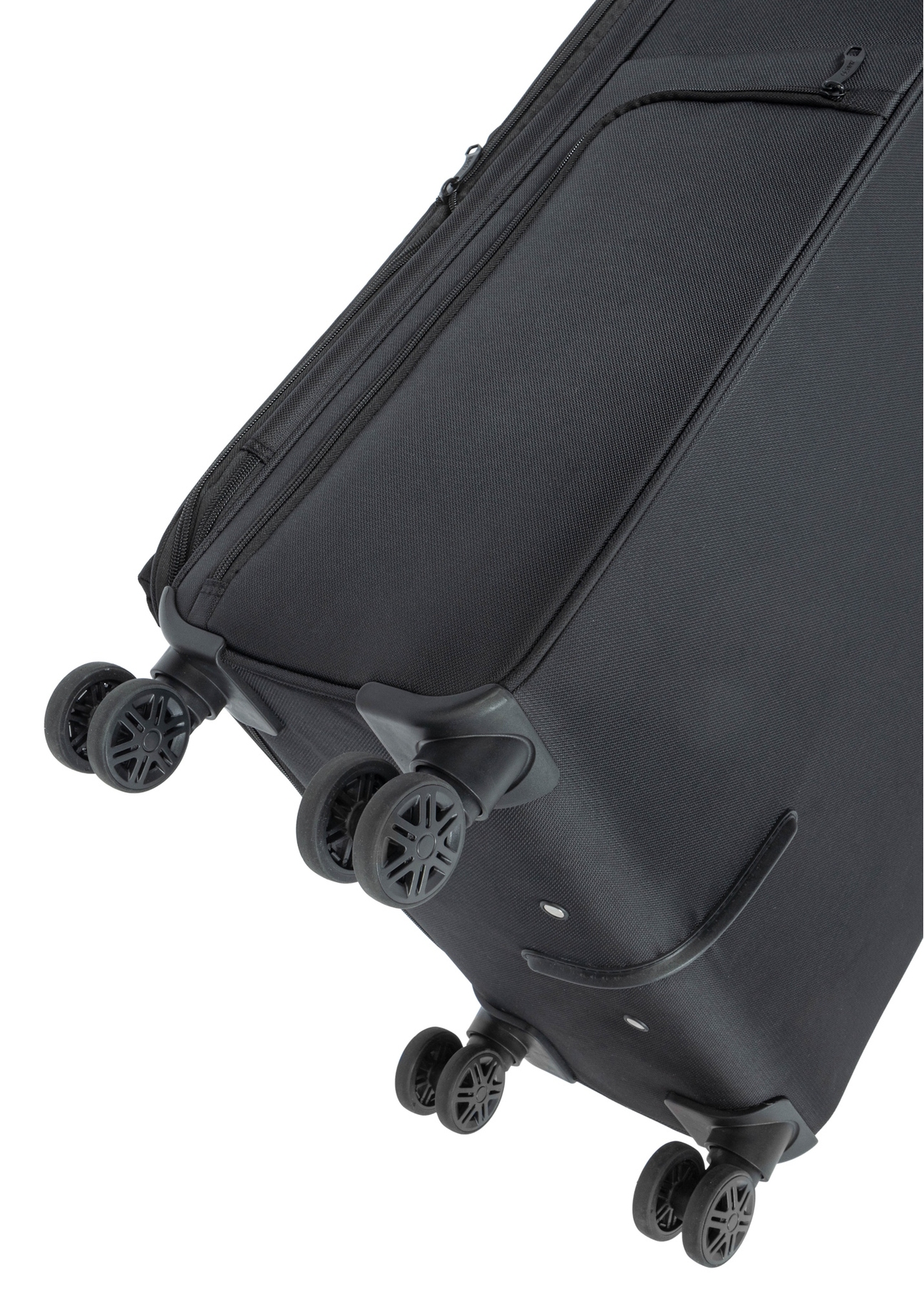 Large suitcase on wheels WALNY-0048-99-28(W26), close-up of the product wheels on a white background.