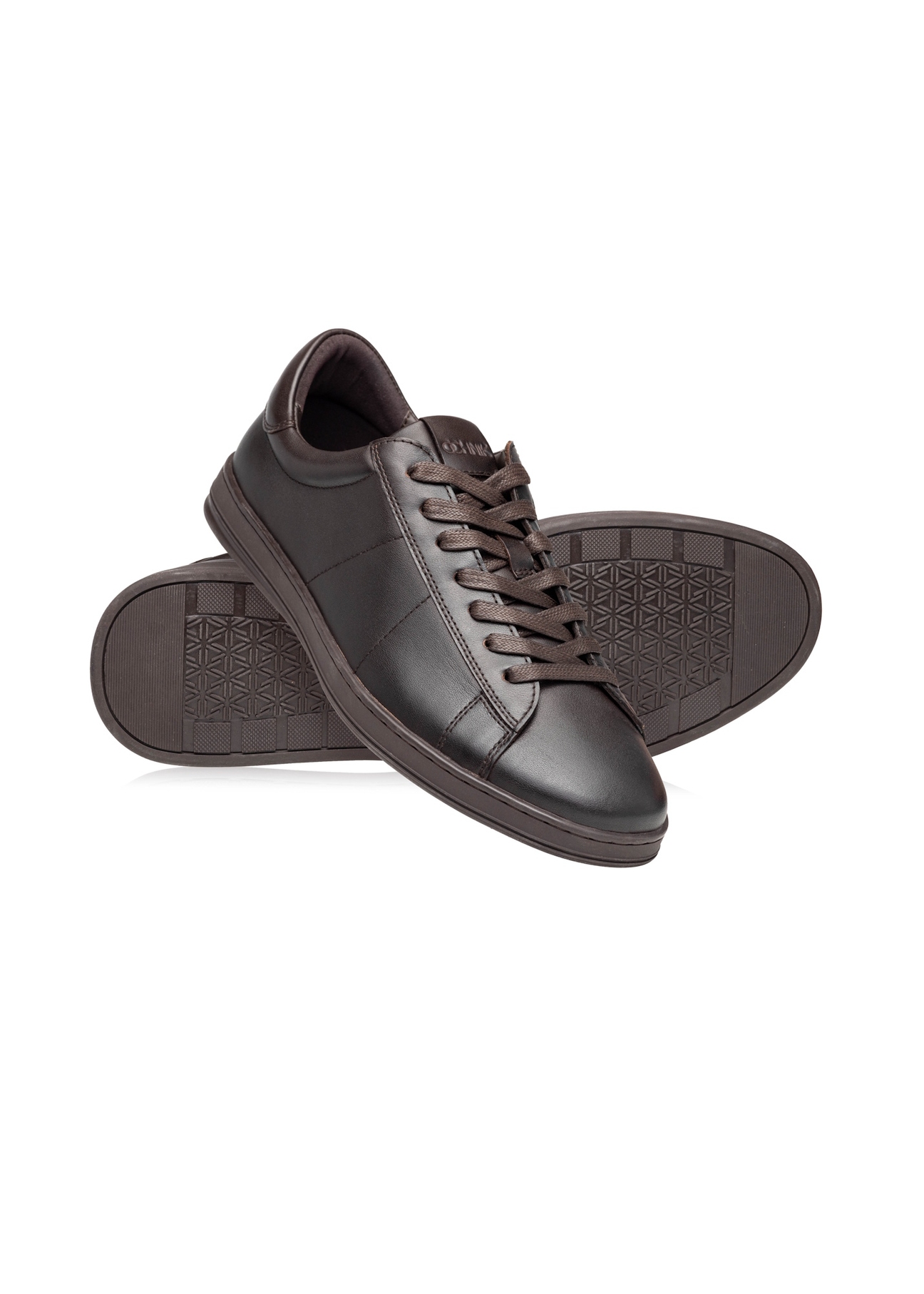Brown men's leather shoes BUTYM-0490-1I(W26), diagonal product view on white background.