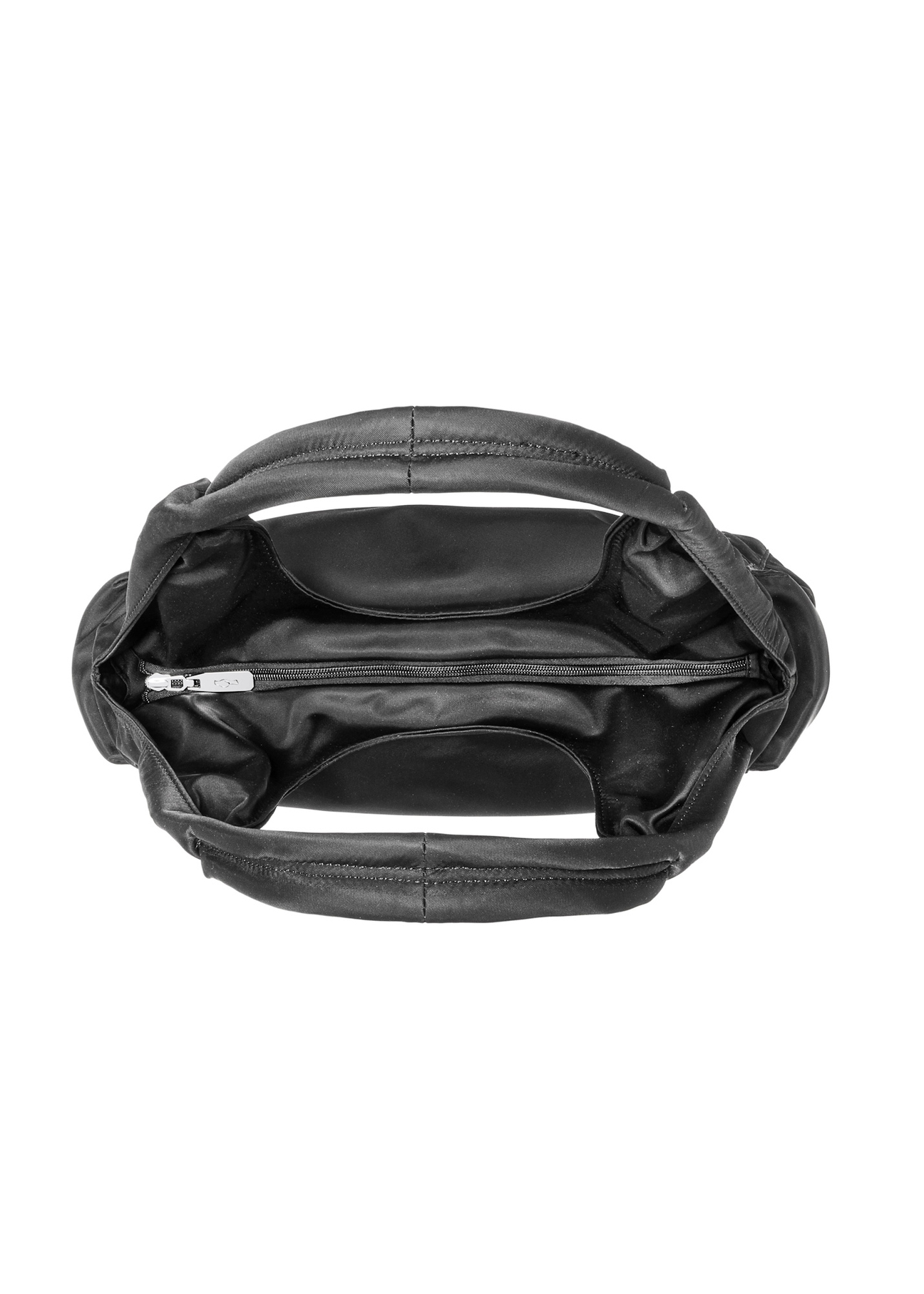 Black fabric women's handbag TOREN-0330-99(Z25), view of the inside of the product on a white background.