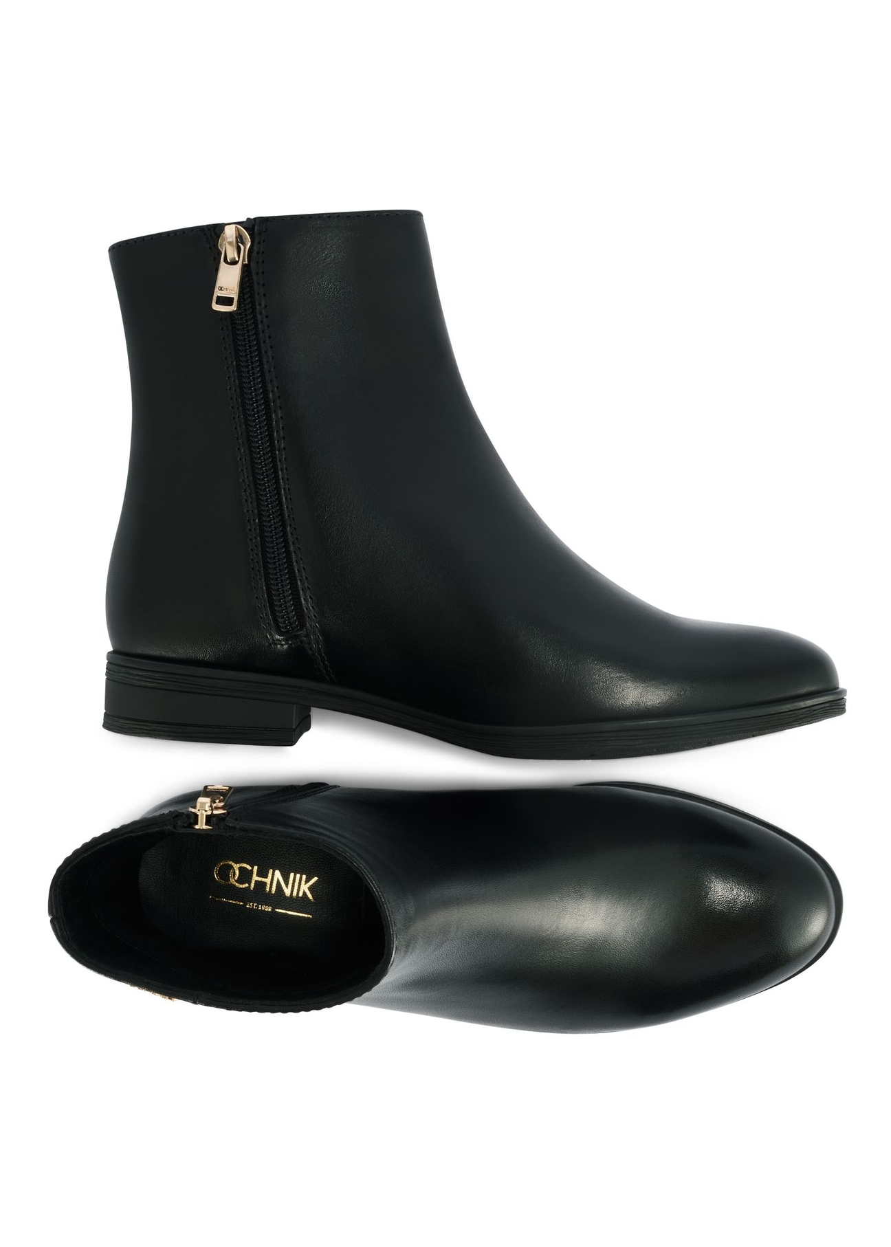Black leather women's ankle boots BUTYD-1193-99(Z25) - top view of the product on a white background.