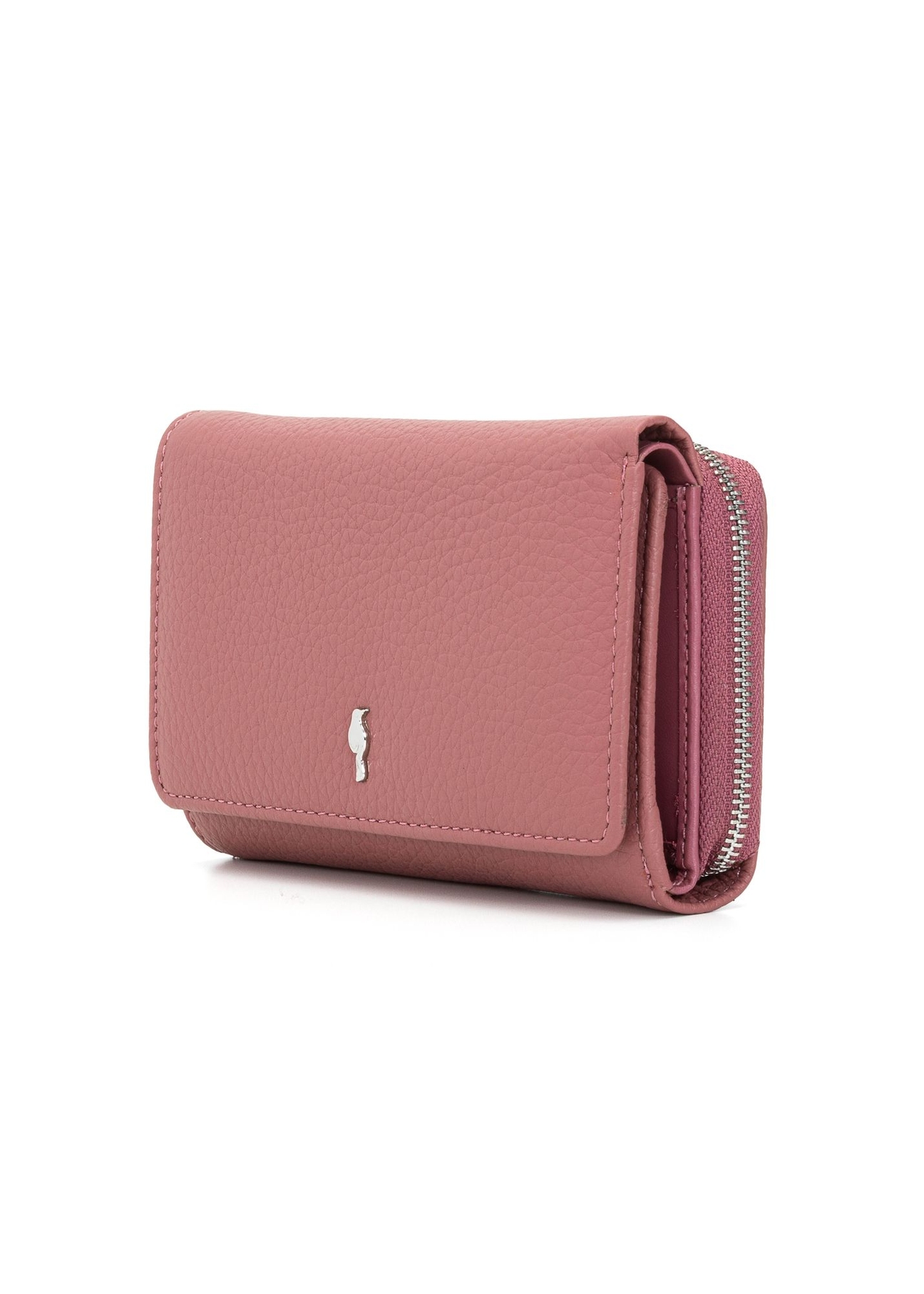 Pink leather medium women's wallet PORES-0801-5B(Z26), diagonal product view on white background.