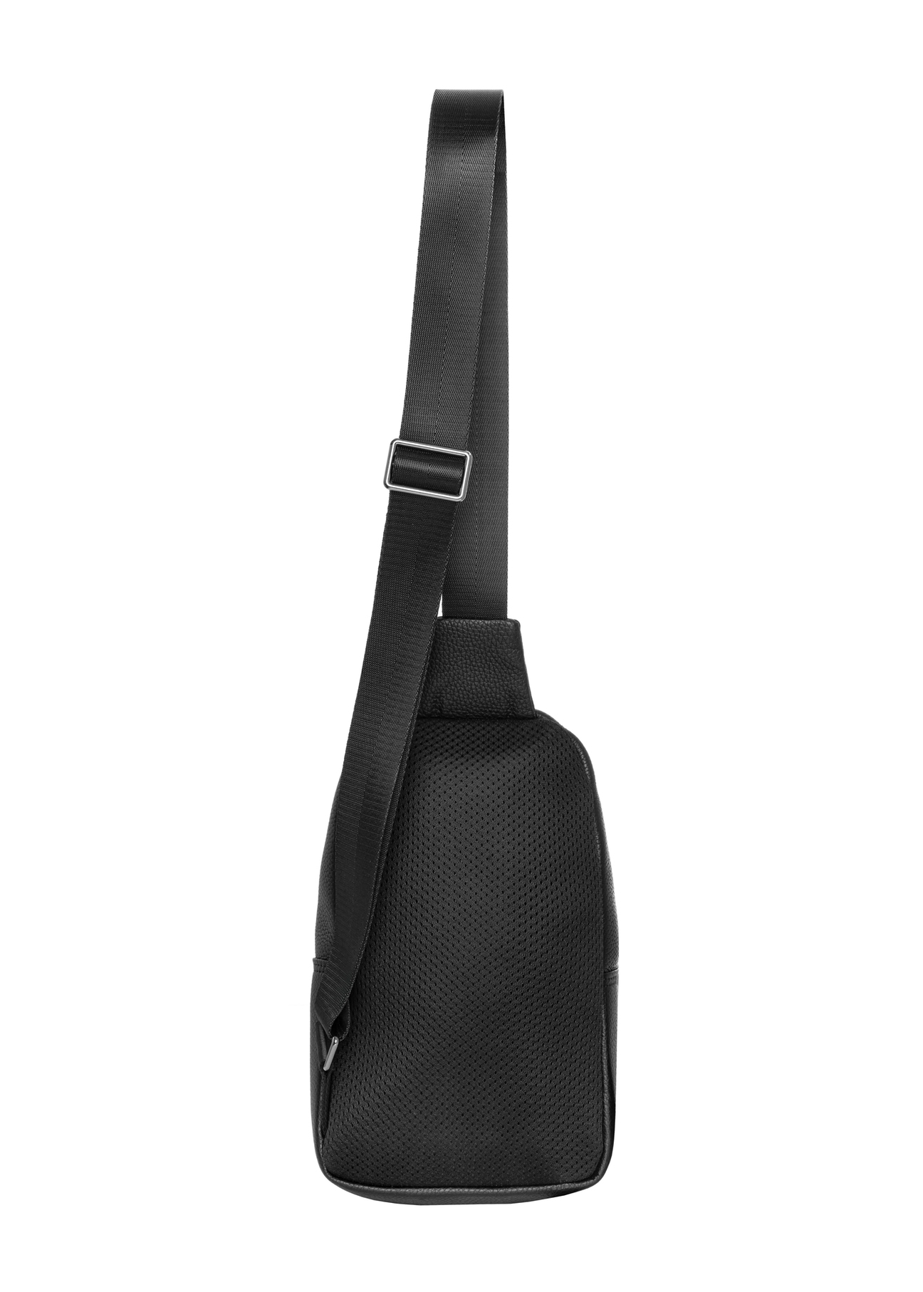 Black men's leather crossbody bag TORMS-0538-9I(Z26), product view from the back on a white background.